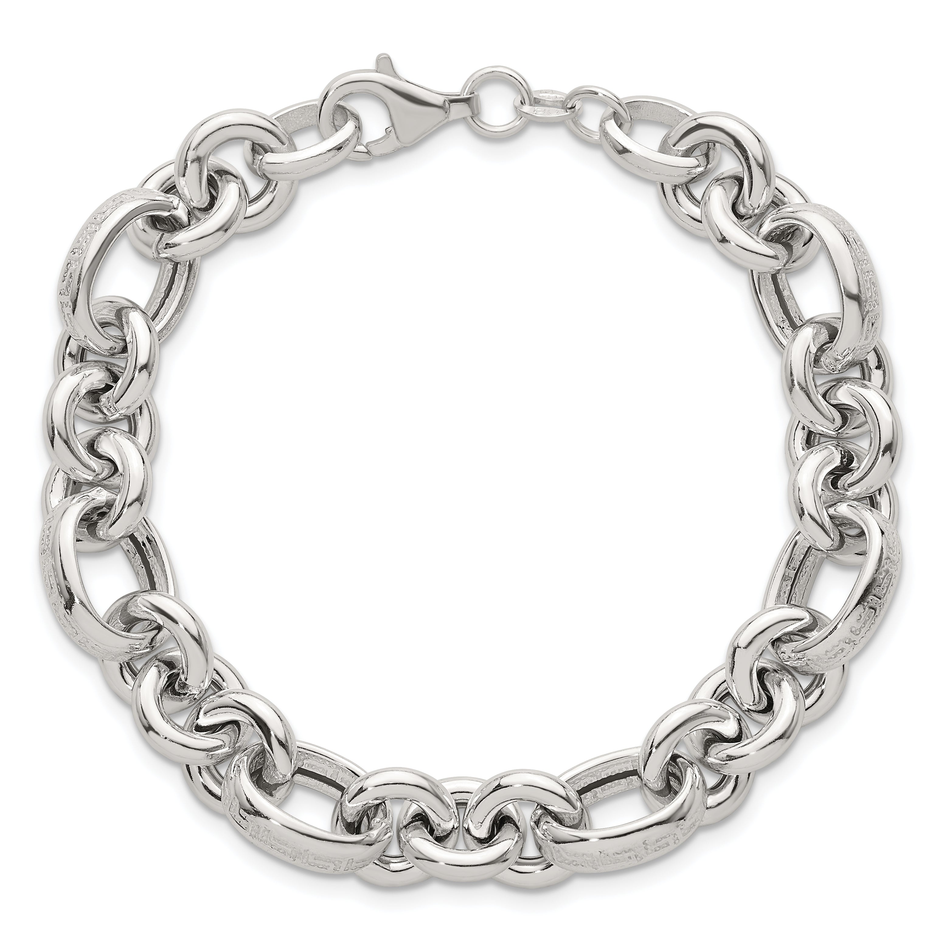 Sterling Silver Polished and Greek Key Links 7.5 inch Bracelet