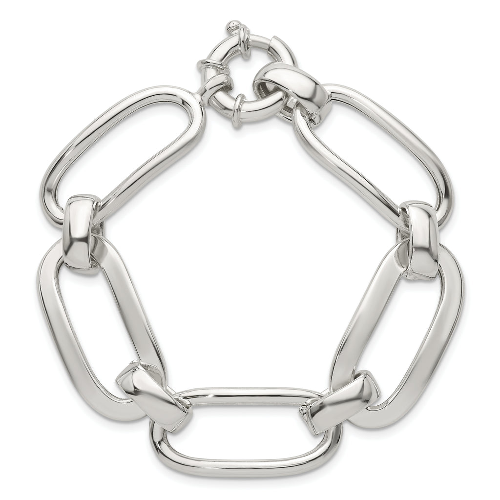 Sterling Silver Polished Long Oval and Round Link 7.5 inch Bracelet