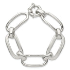 Sterling Silver Polished Long Oval and Round Link 7.5 inch Bracelet
