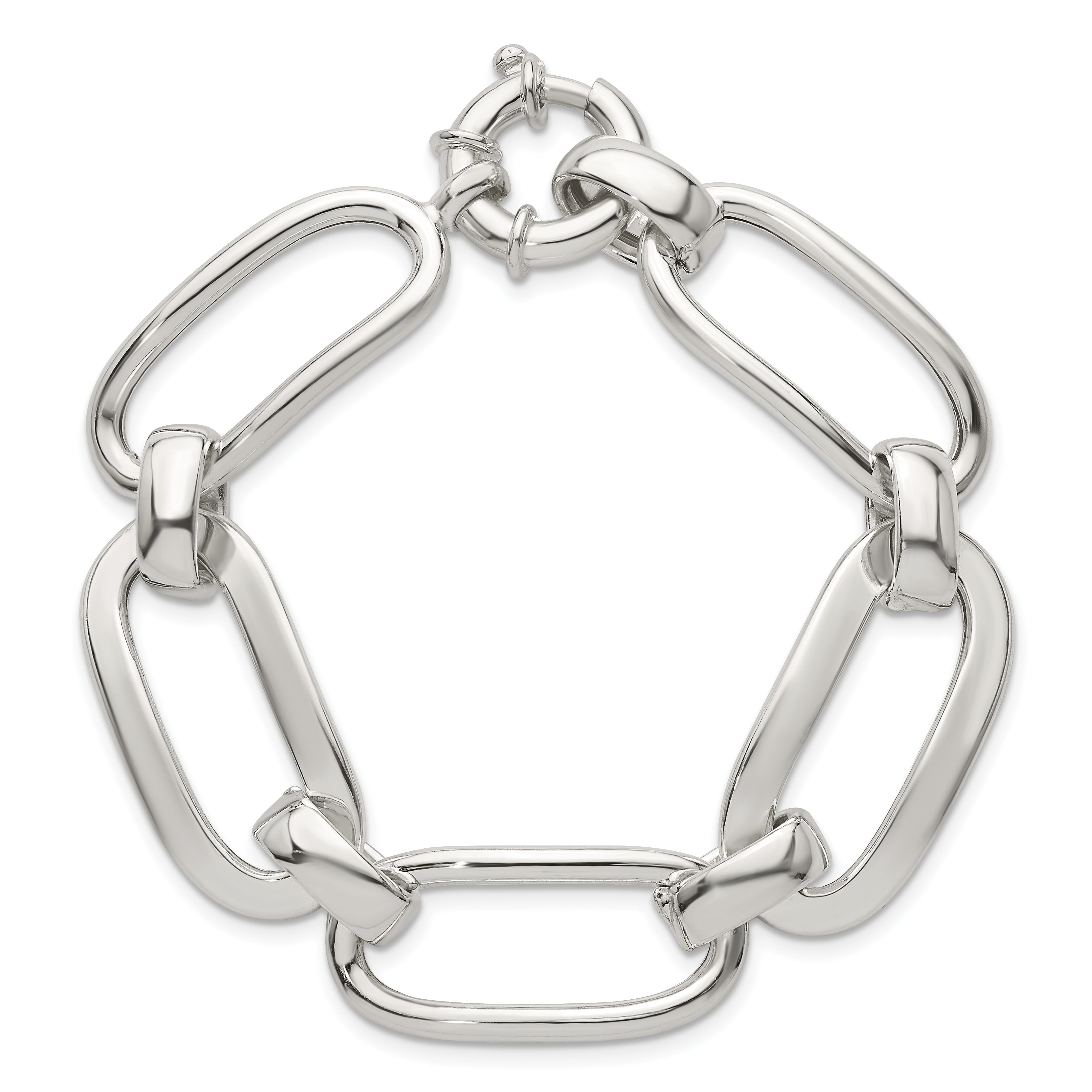 Sterling Silver Polished Long Oval and Round Link 7.5 inch Bracelet