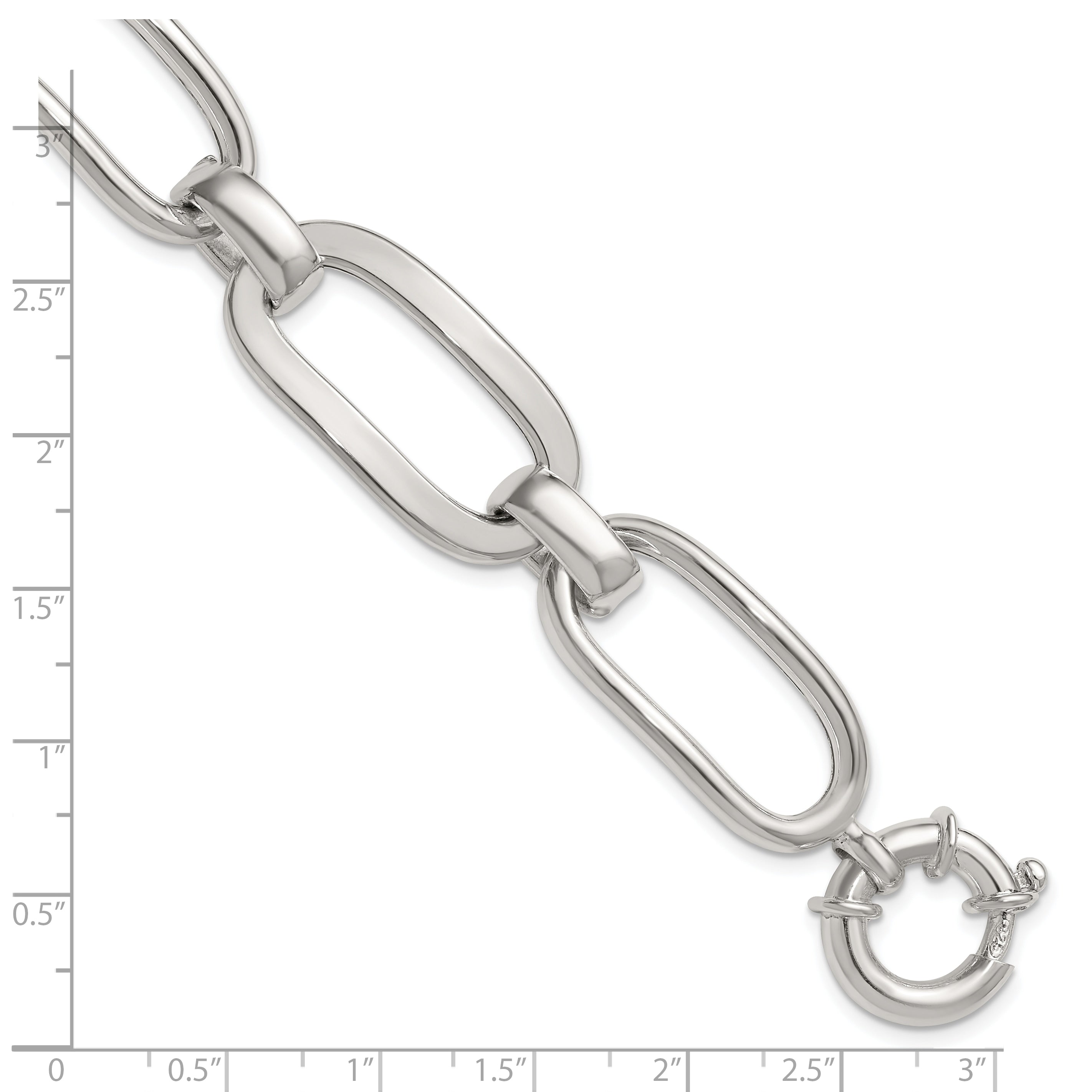 Sterling Silver Polished Long Oval and Round Link 7.5 inch Bracelet