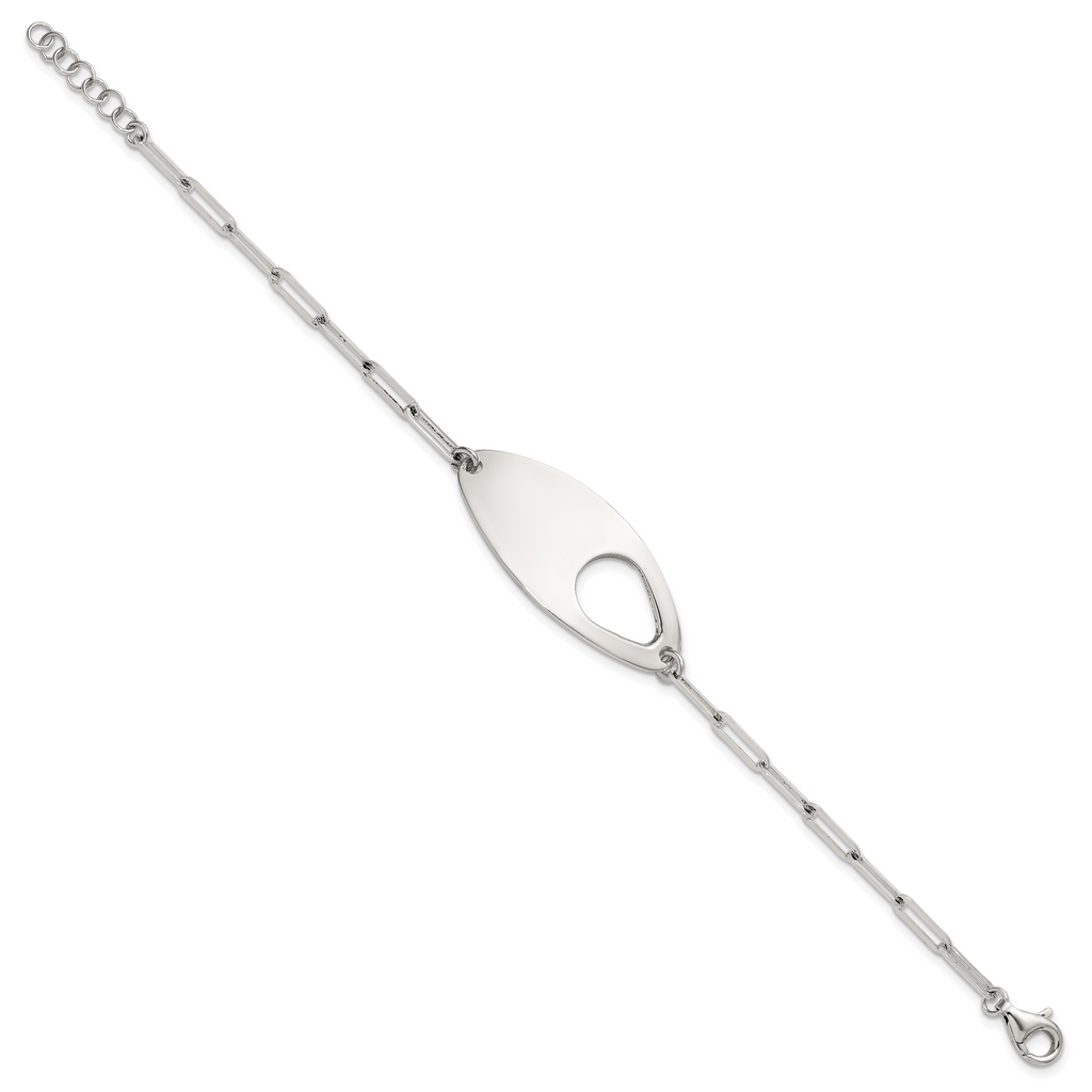 Sterling Silver Fancy Geometric Center with Paperclip Link 7 inch with 0.5 inch Extension Bracelet