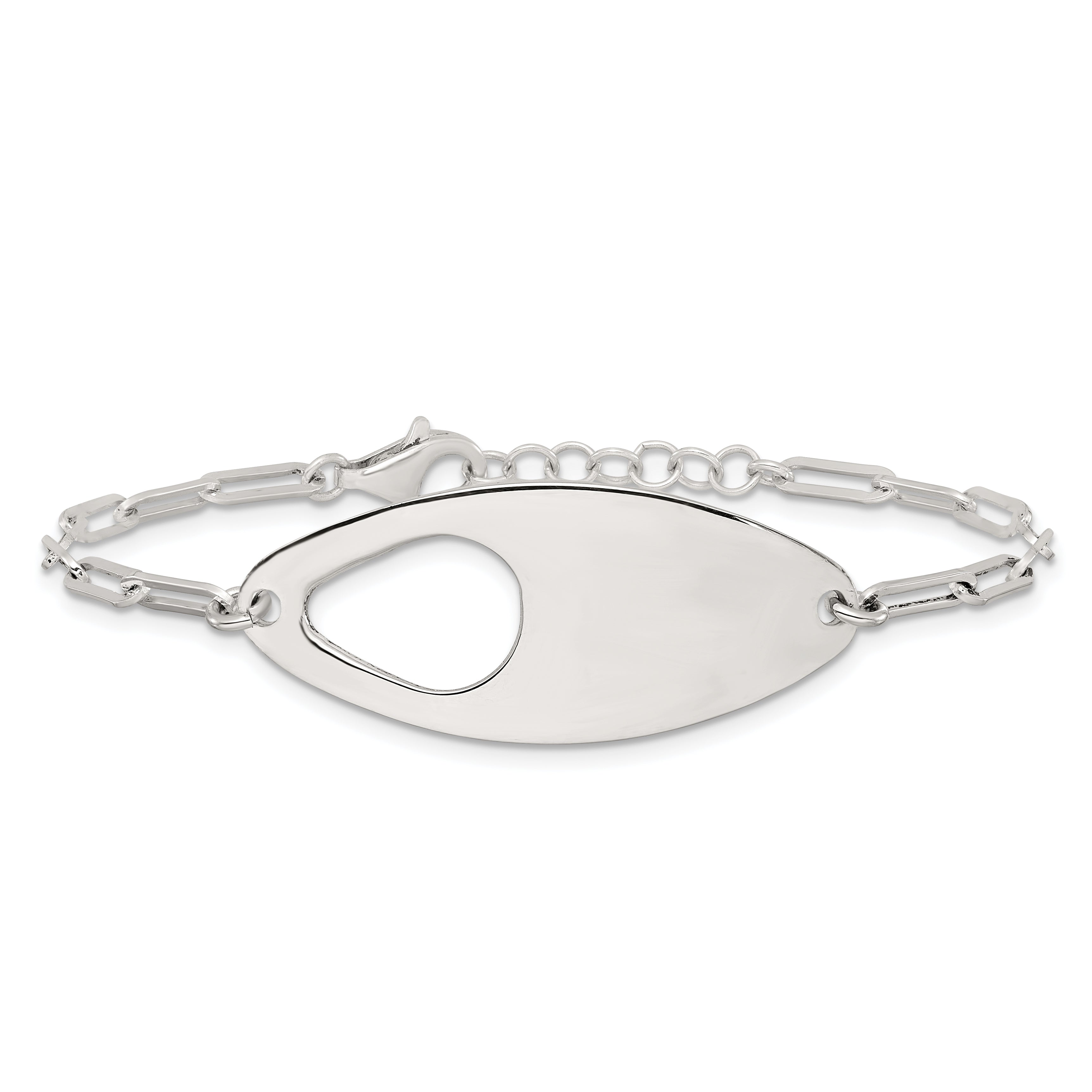 Sterling Silver Fancy Geometric Center with Paperclip Link 7 inch with 0.5 inch Extension Bracelet