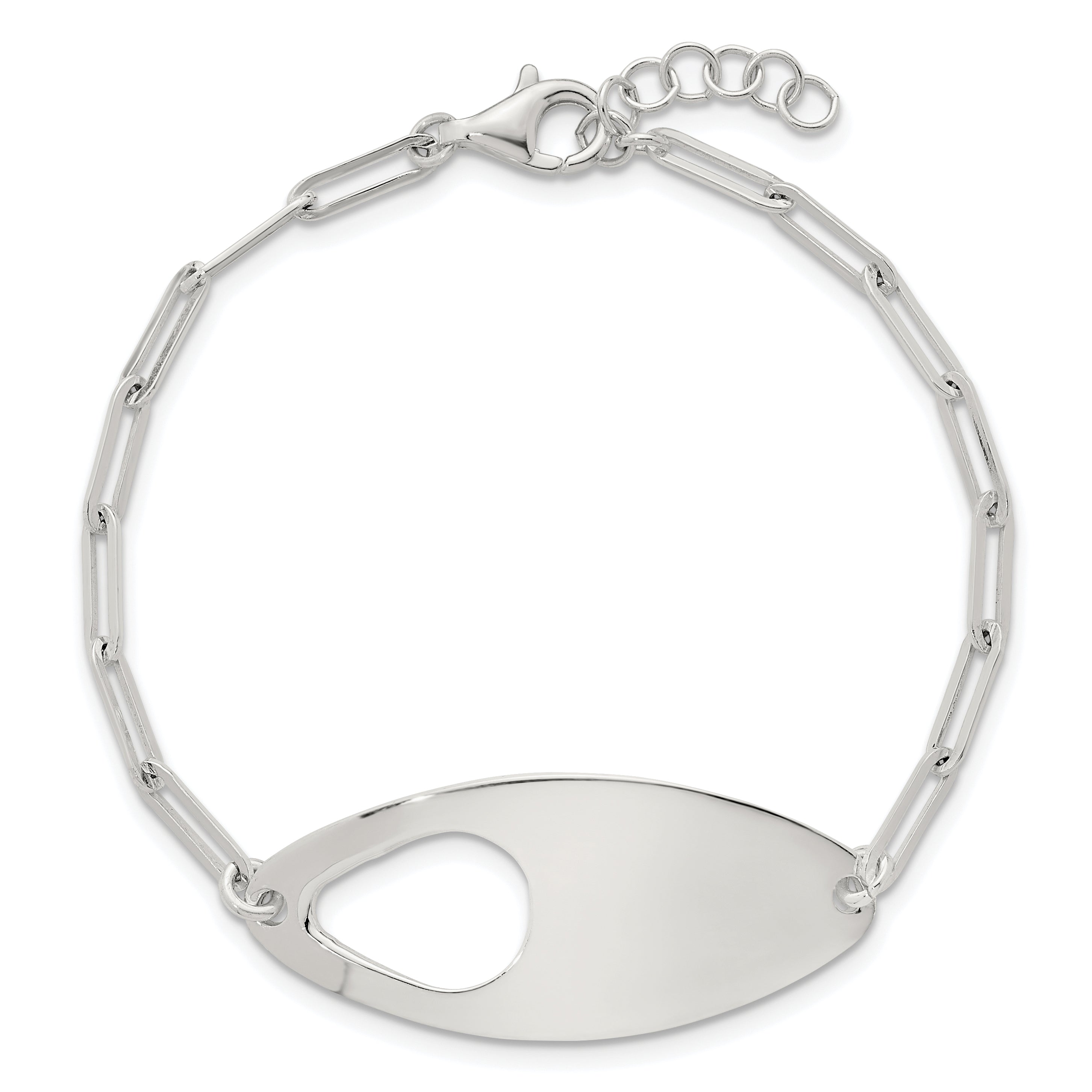 Sterling Silver Fancy Geometric Center with Paperclip Link 7 inch with 0.5 inch Extension Bracelet
