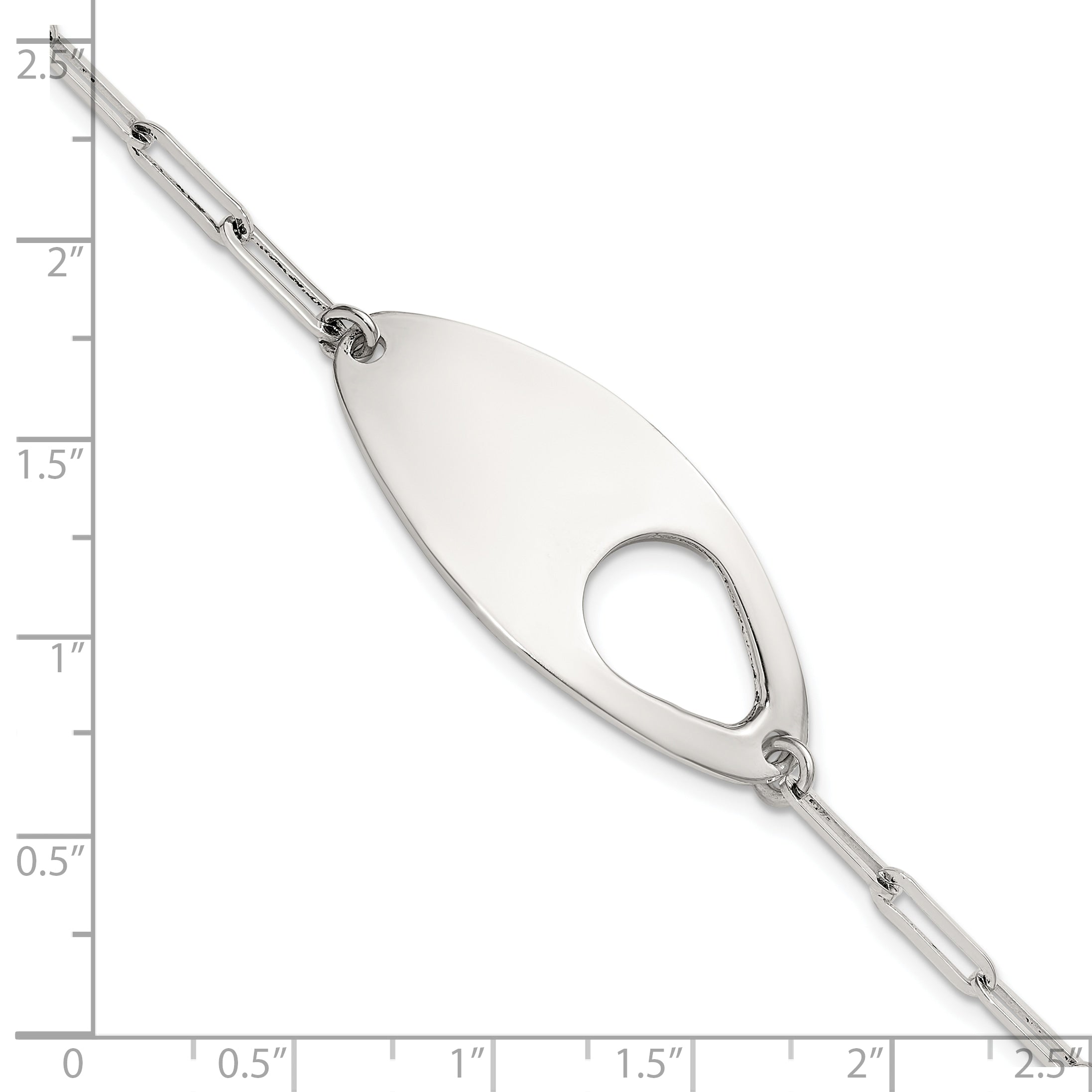 Sterling Silver Fancy Geometric Center with Paperclip Link 7 inch with 0.5 inch Extension Bracelet