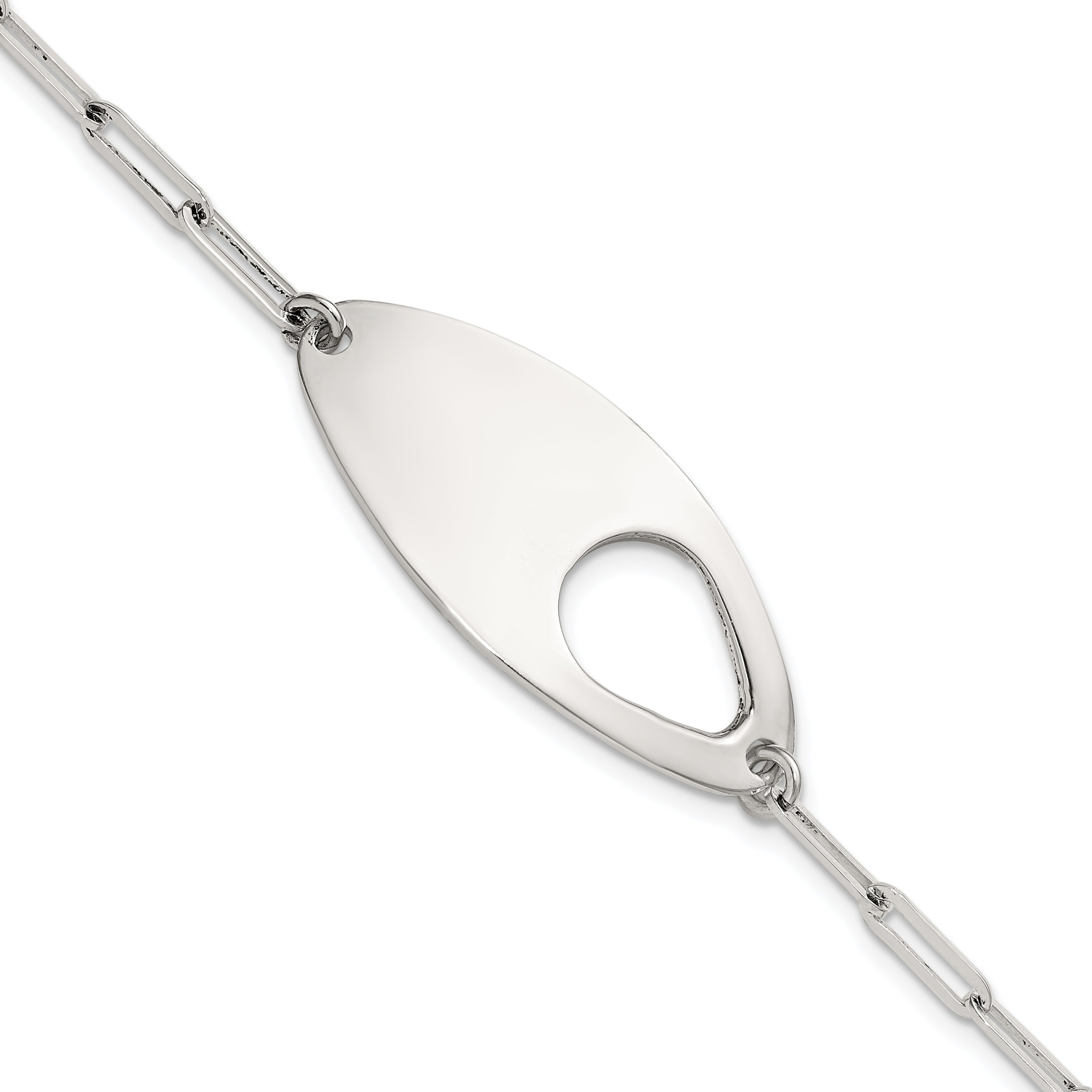 Sterling Silver Fancy Geometric Center with Paperclip Link 7 inch with 0.5 inch Extension Bracelet Main image