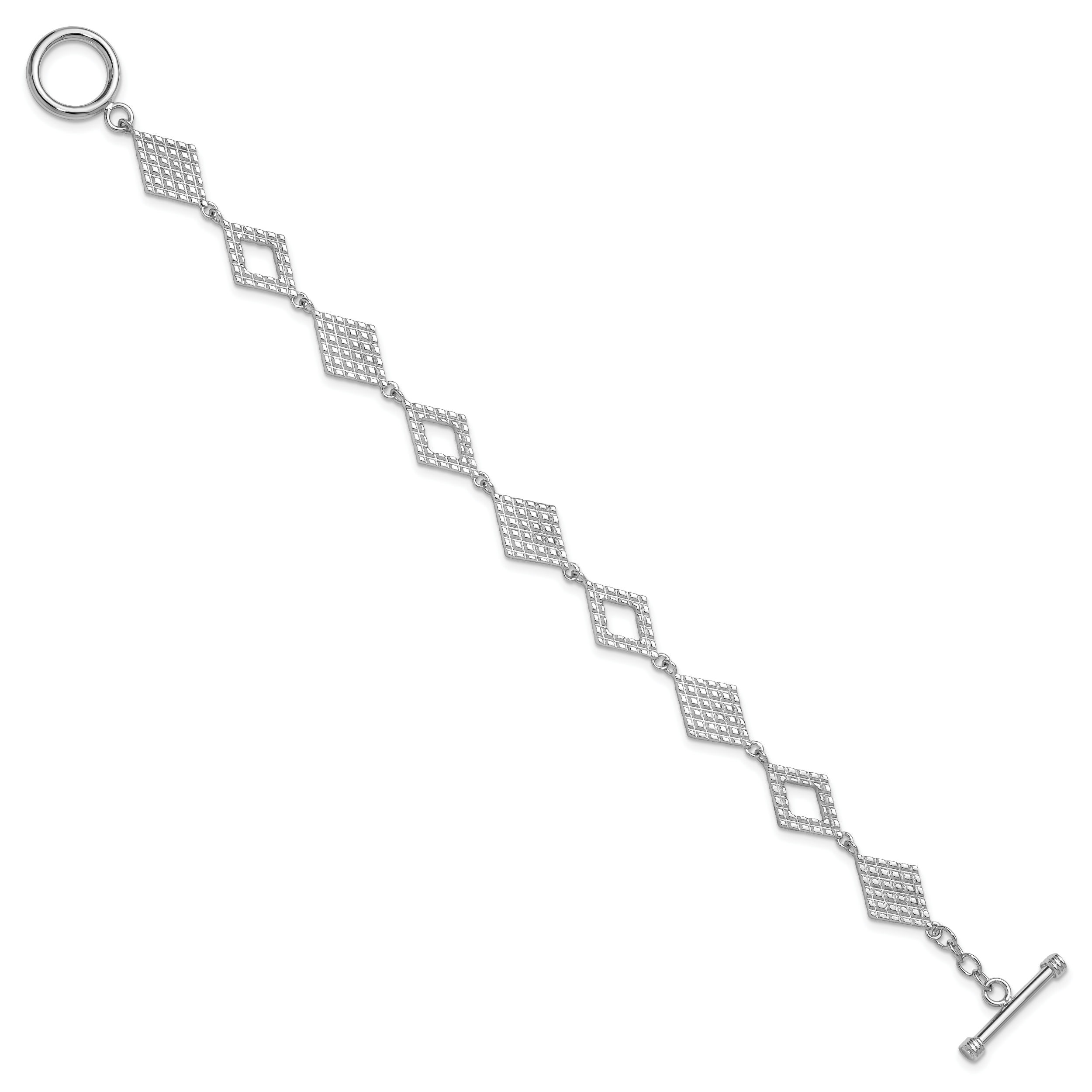 Sterling Silver Rhodium-plated Polished Diamond-Shape Textured 7.5 inch Toggle Bracelet Secondary image
