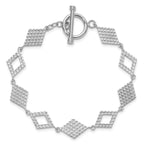 Sterling Silver Rhodium-plated Polished Diamond-Shape Textured 7.5 inch Toggle Bracelet