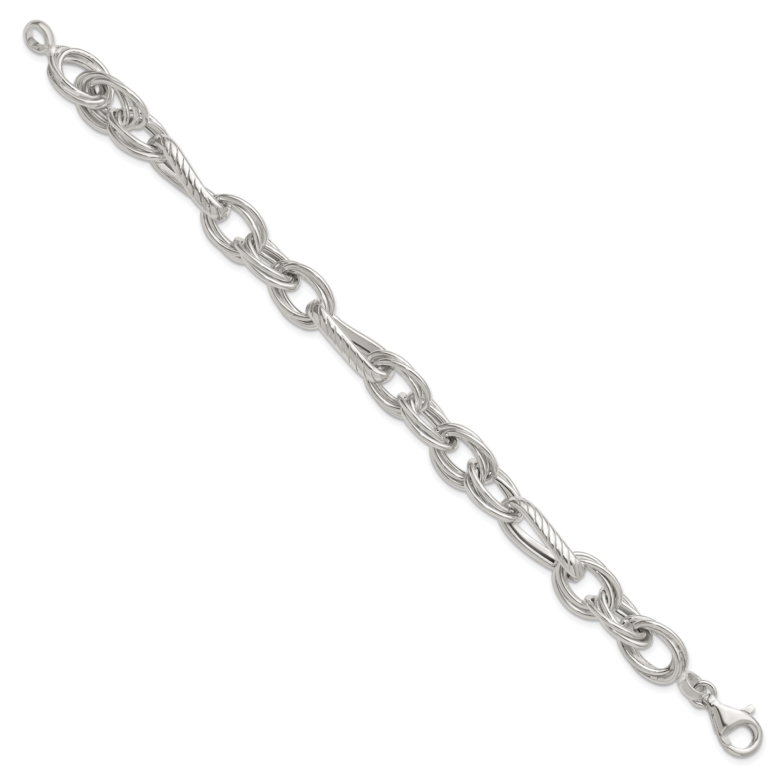 Sterling Silver Polished and Textured Triple Link and Twisted Link 8 inch Bracelet Secondary image