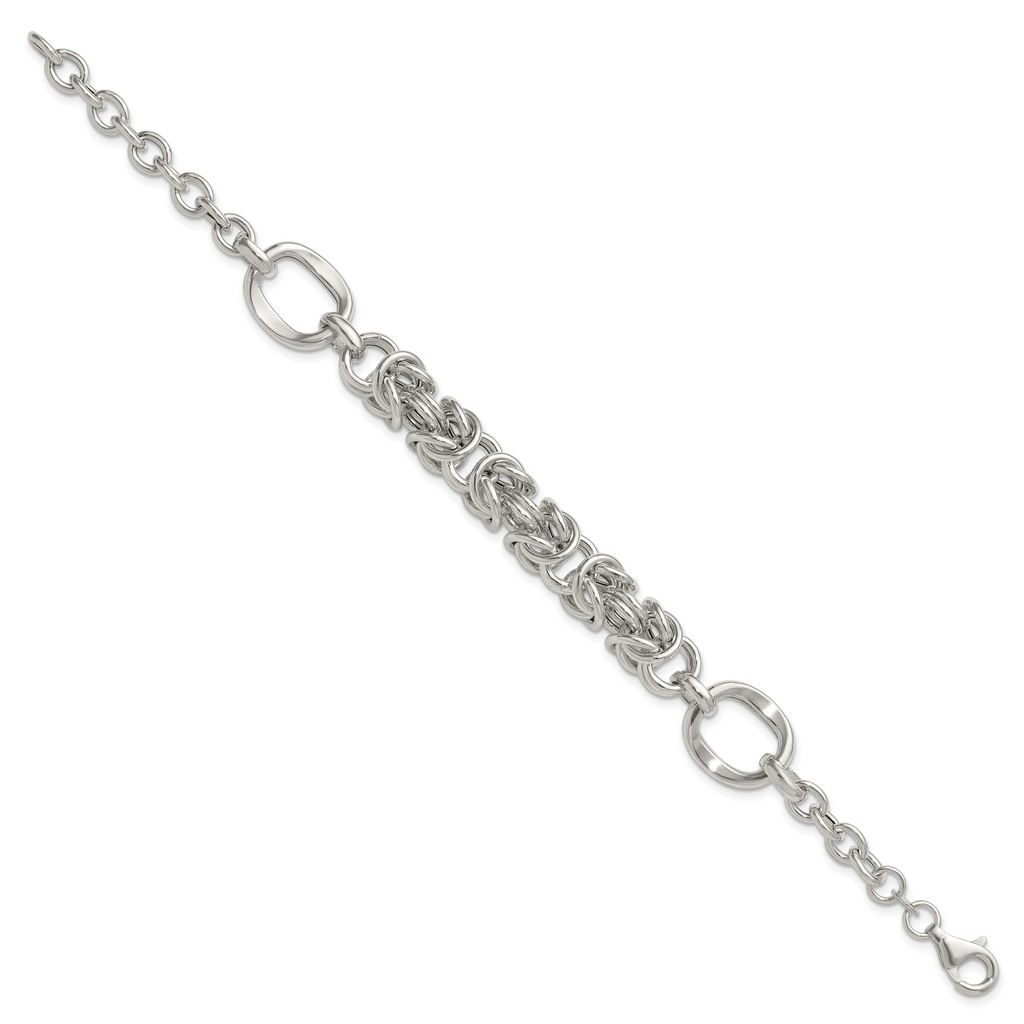 Sterling Silver Polished Fancy Byzantine Center 7.75 inch Bracelet