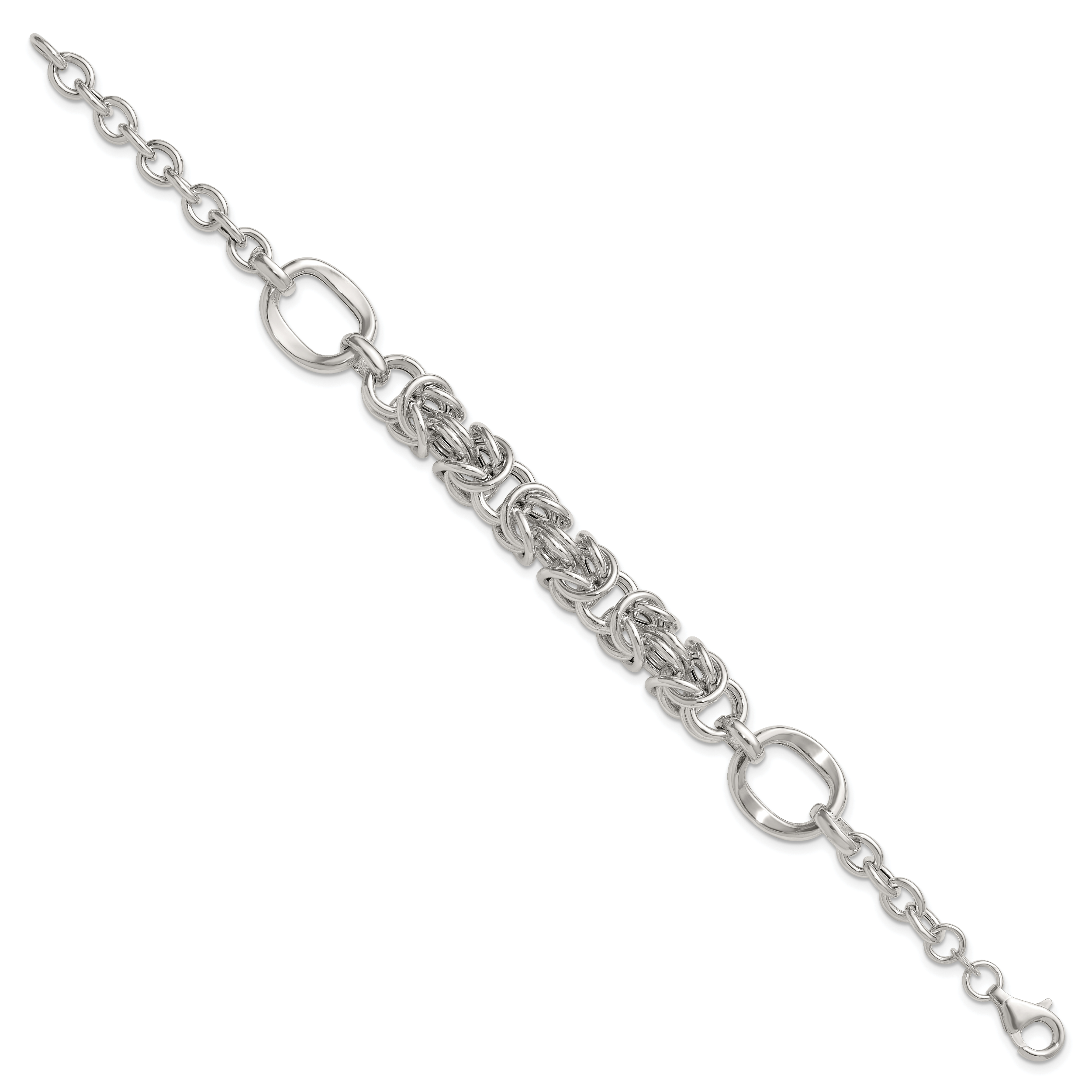 Sterling Silver Polished Fancy Byzantine Center 7.75 inch Bracelet