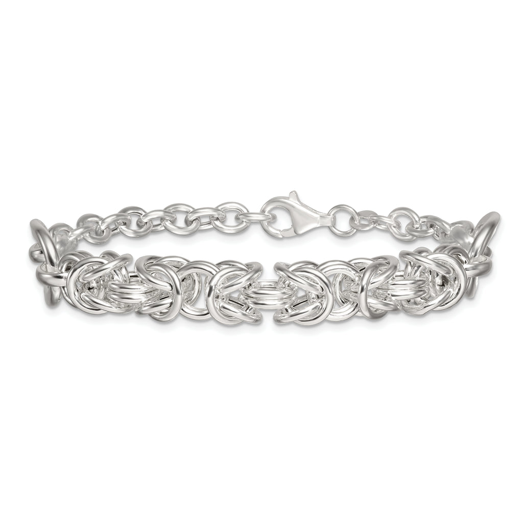Sterling Silver Polished Fancy Byzantine Center 7.75 inch Bracelet