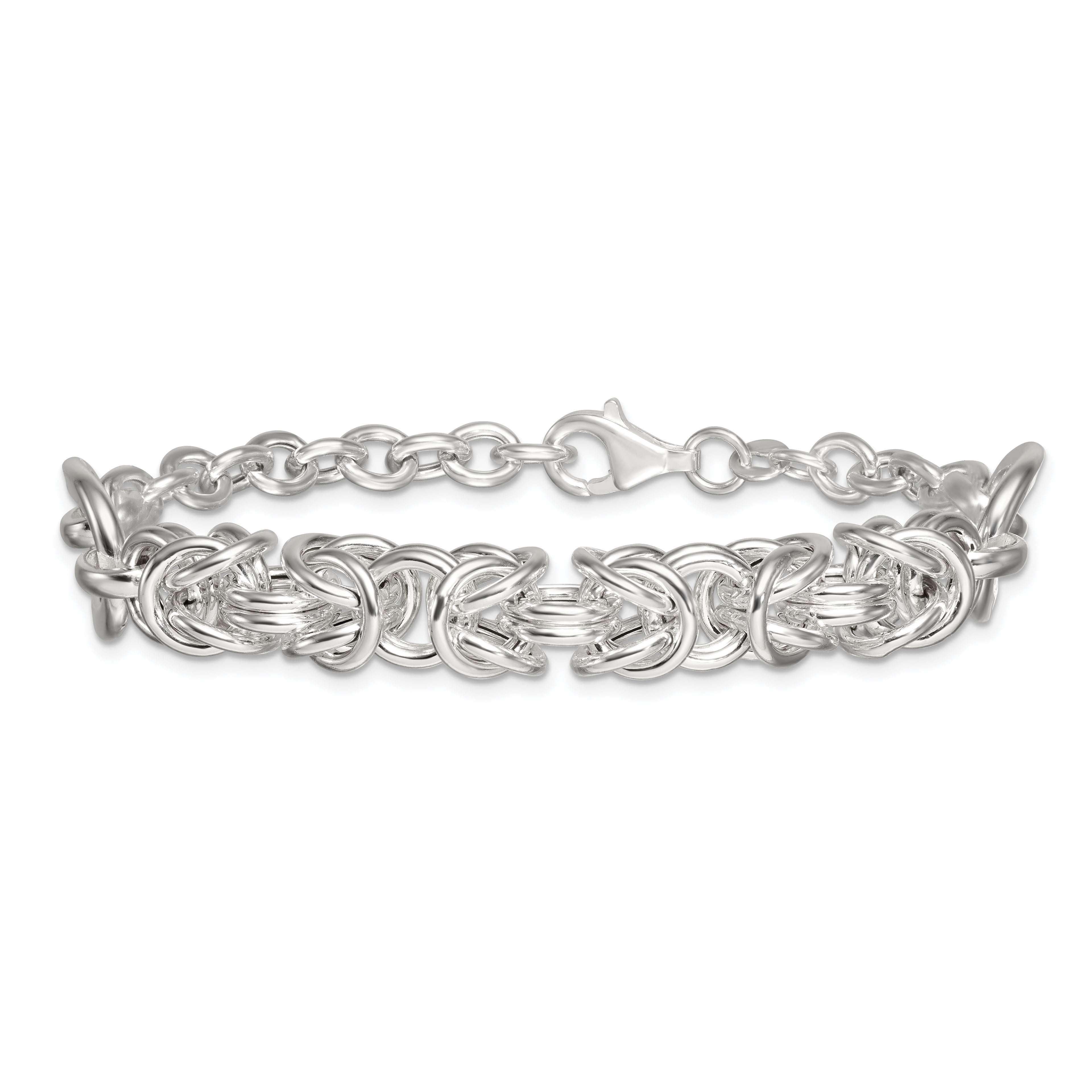Sterling Silver Polished Fancy Byzantine Center 7.75 inch Bracelet