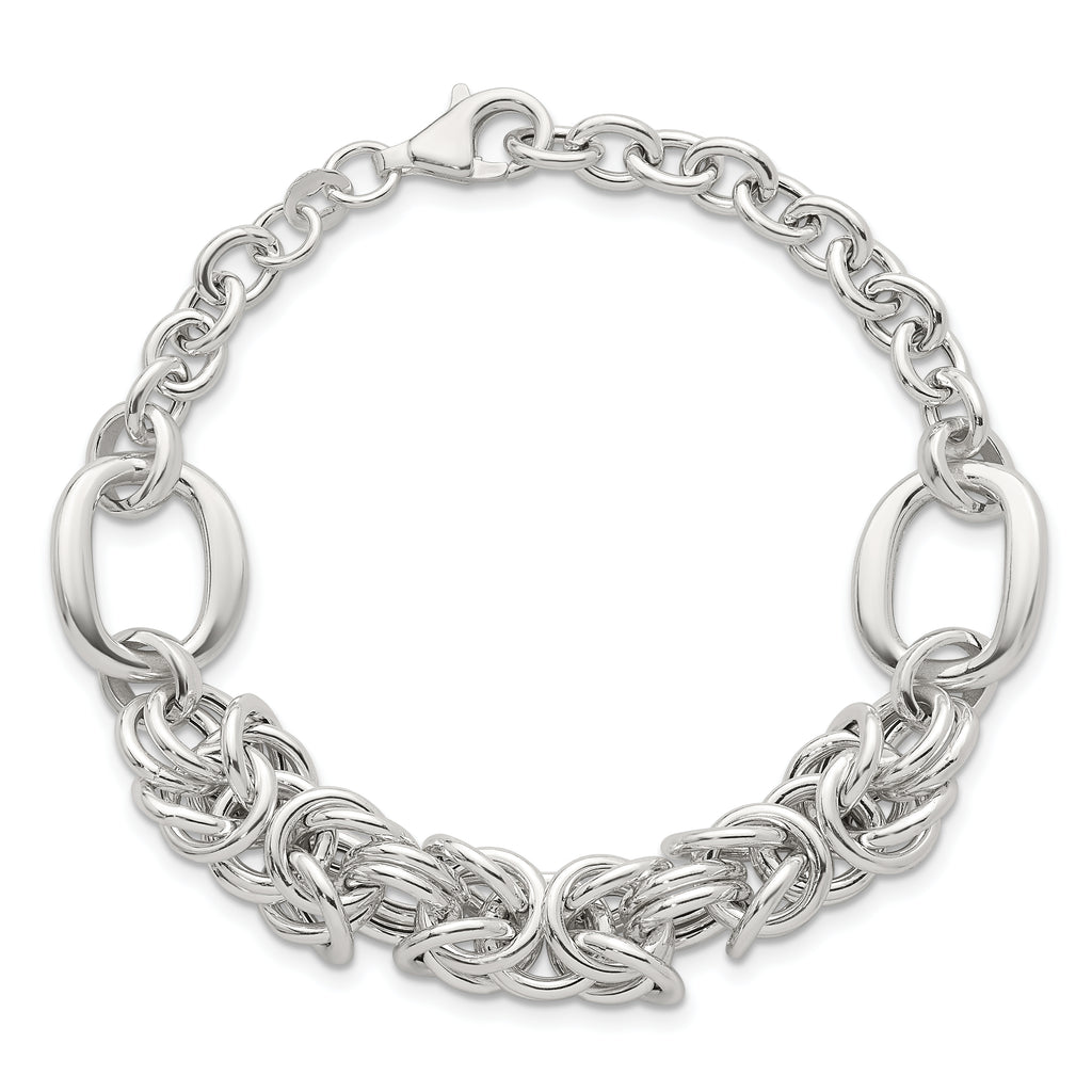 Sterling Silver Polished Fancy Byzantine Center 7.75 inch Bracelet