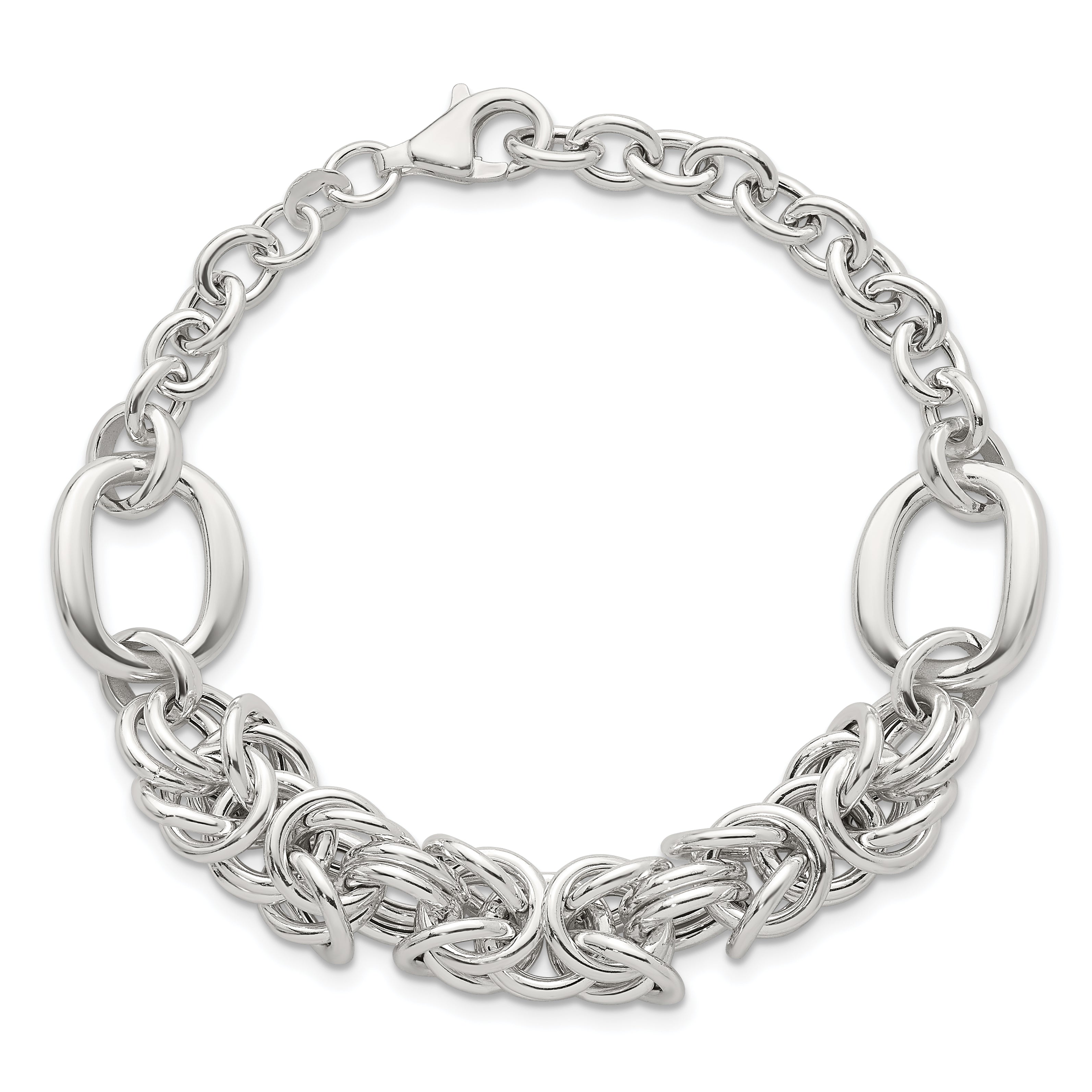 Sterling Silver Polished Fancy Byzantine Center 7.75 inch Bracelet