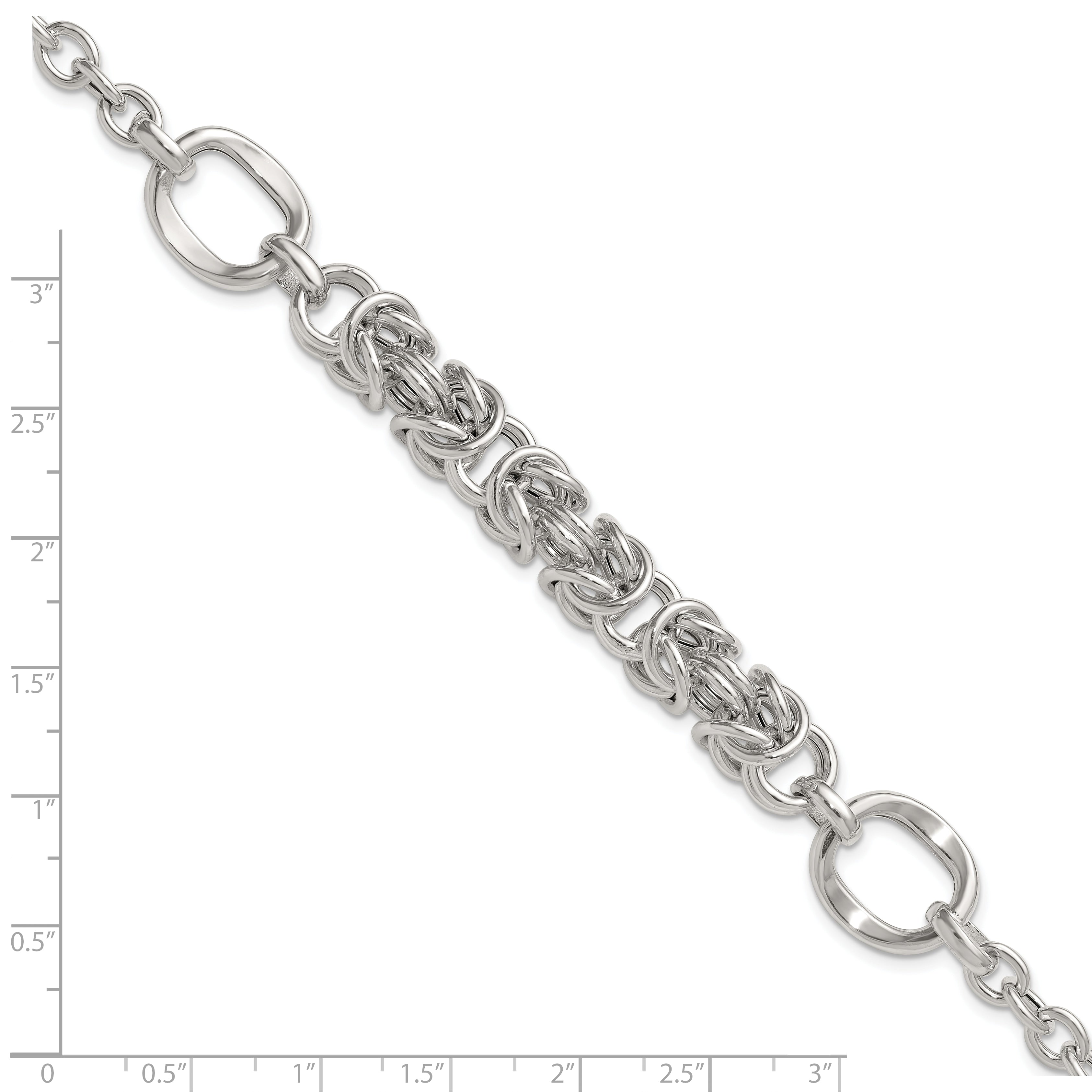 Sterling Silver Polished Fancy Byzantine Center 7.75 inch Bracelet