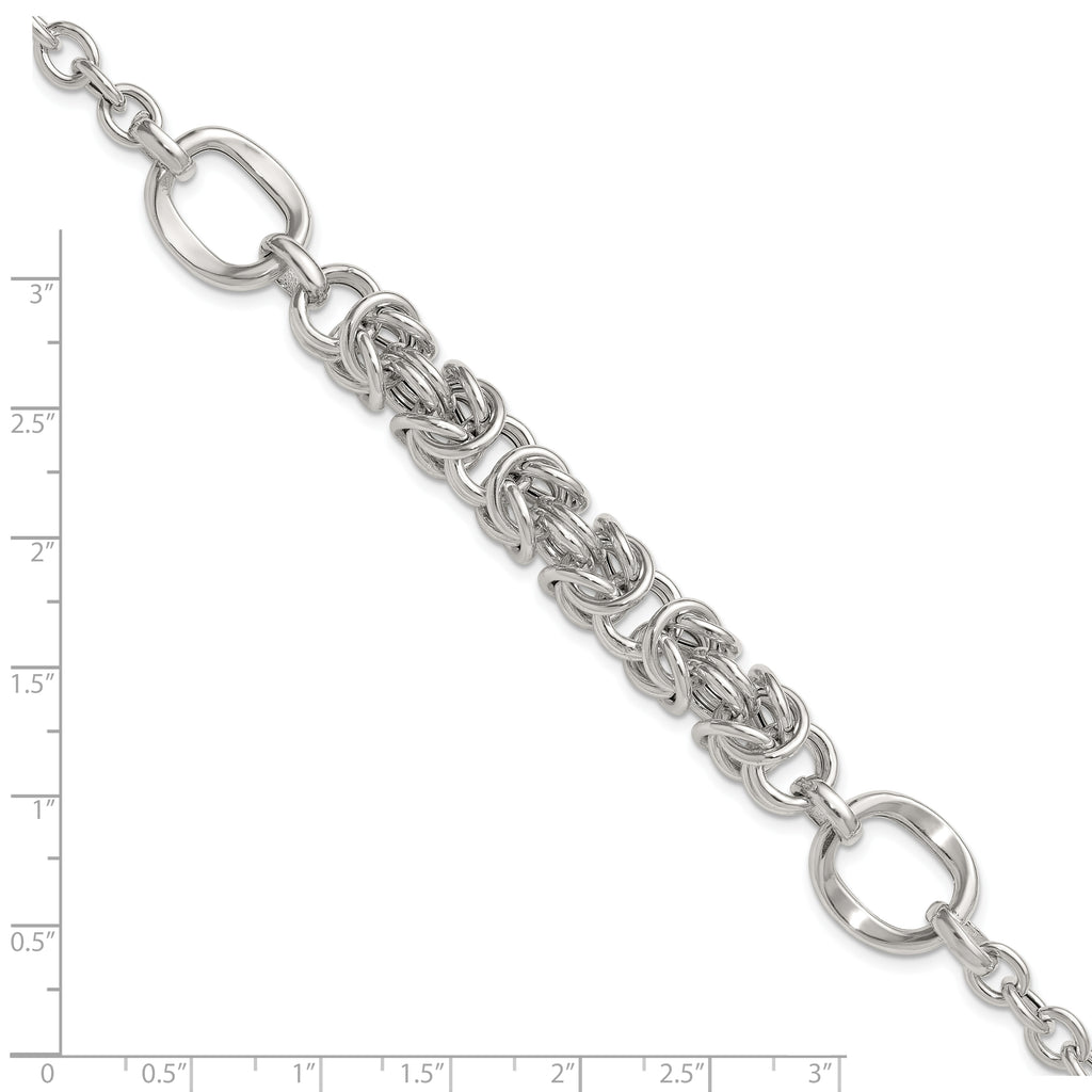 Sterling Silver Polished Fancy Byzantine Center 7.75 inch Bracelet