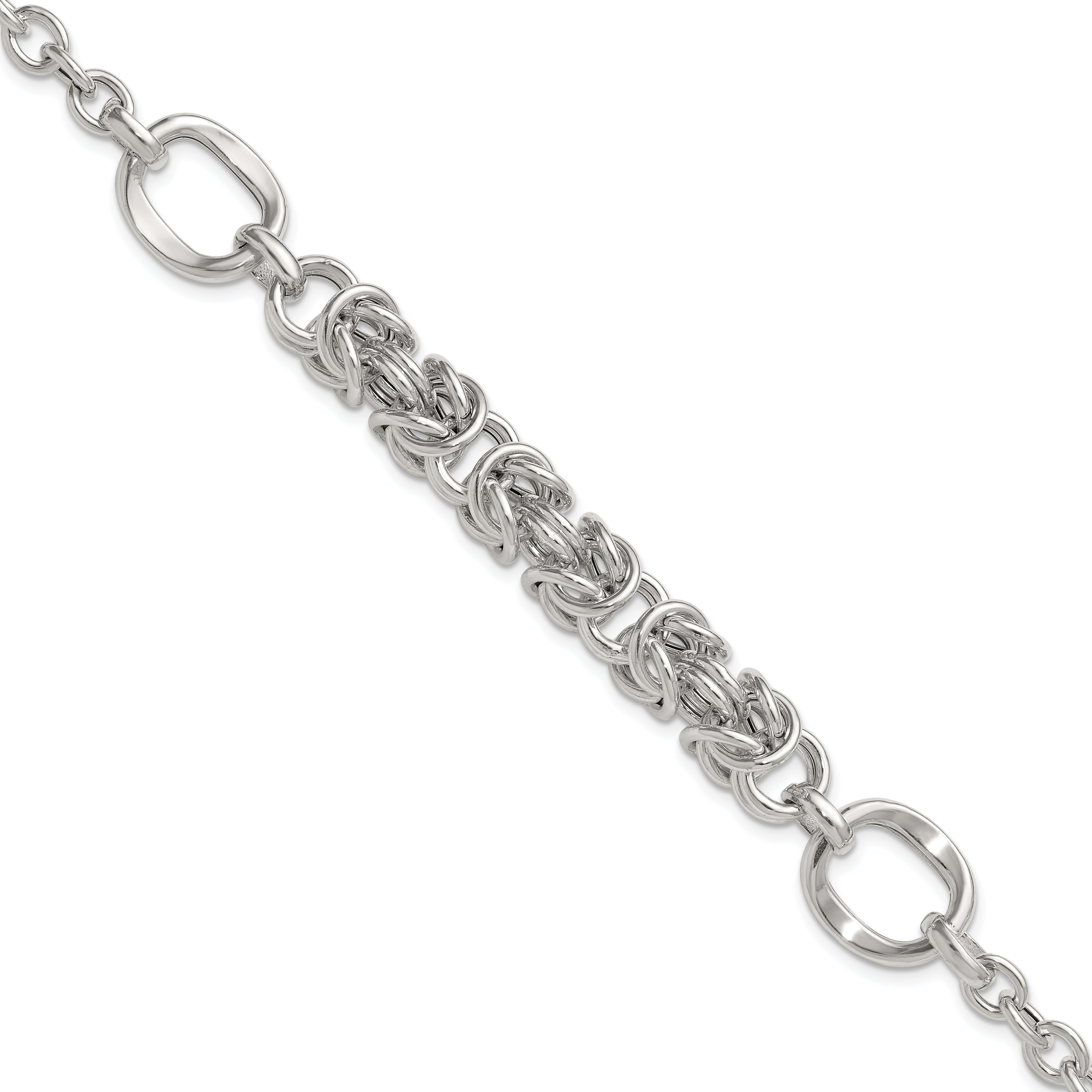 Sterling Silver Polished Fancy Byzantine Center 7.75 inch Bracelet