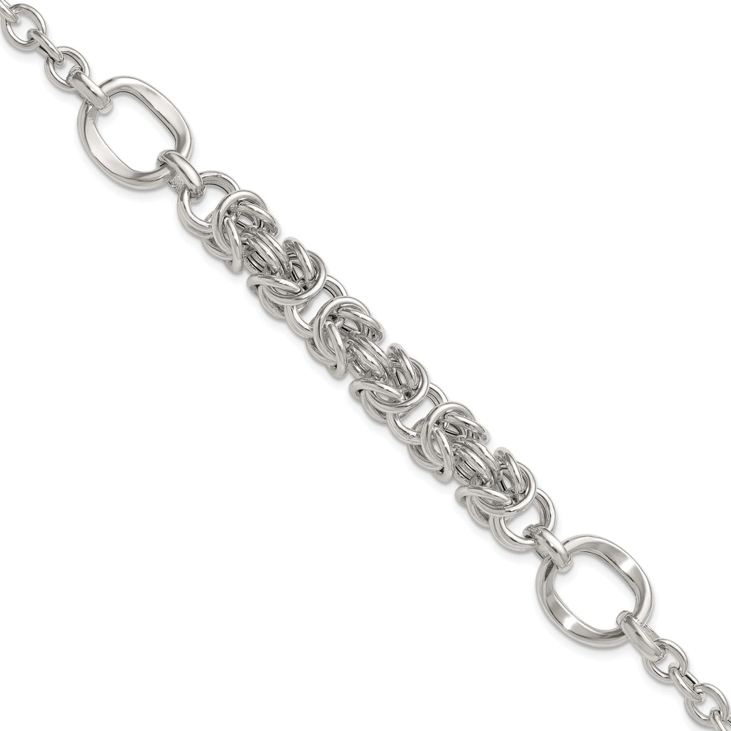 Sterling Silver Polished Fancy Byzantine Center 7.75 inch Bracelet