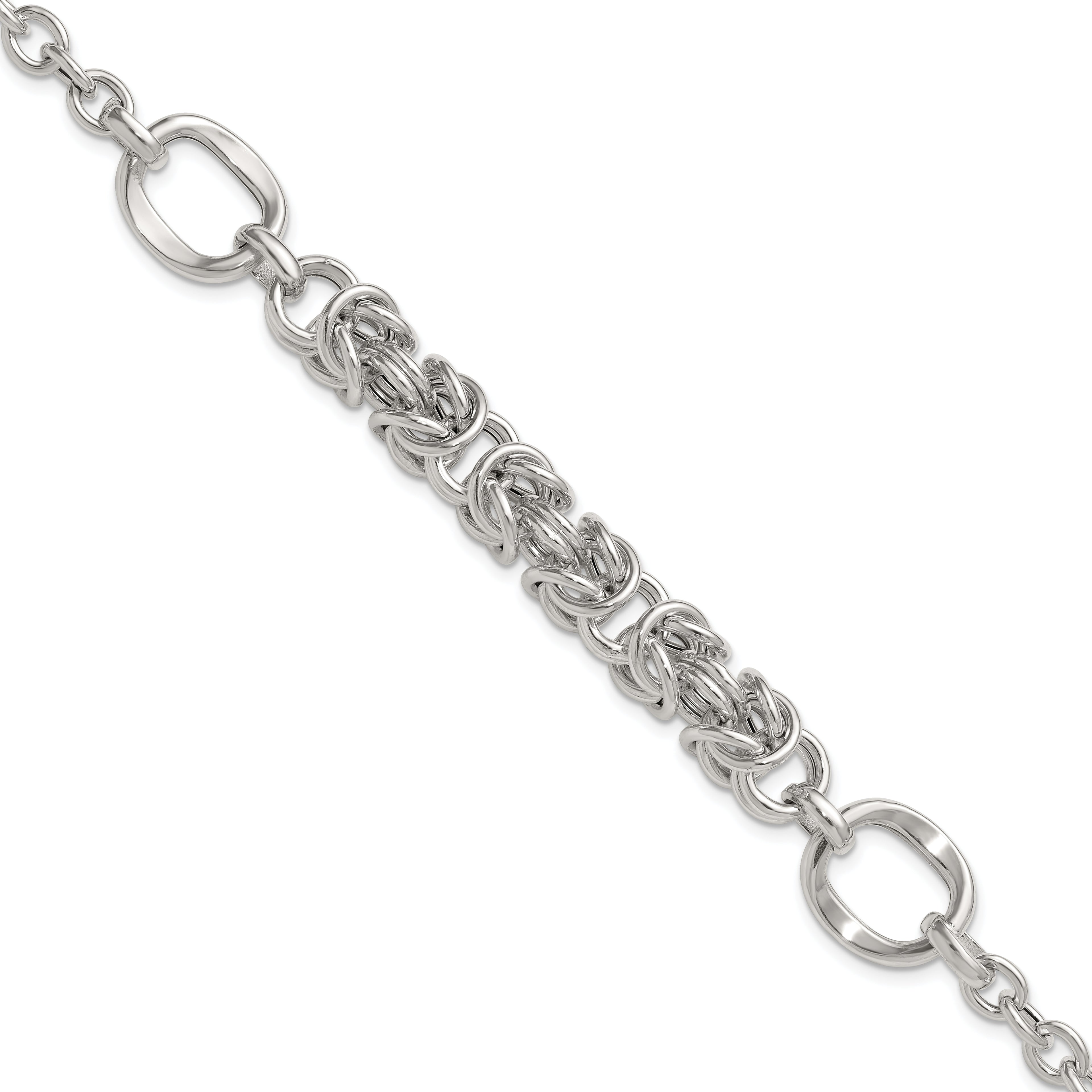 Sterling Silver Polished Fancy Byzantine Center 7.75 inch Bracelet