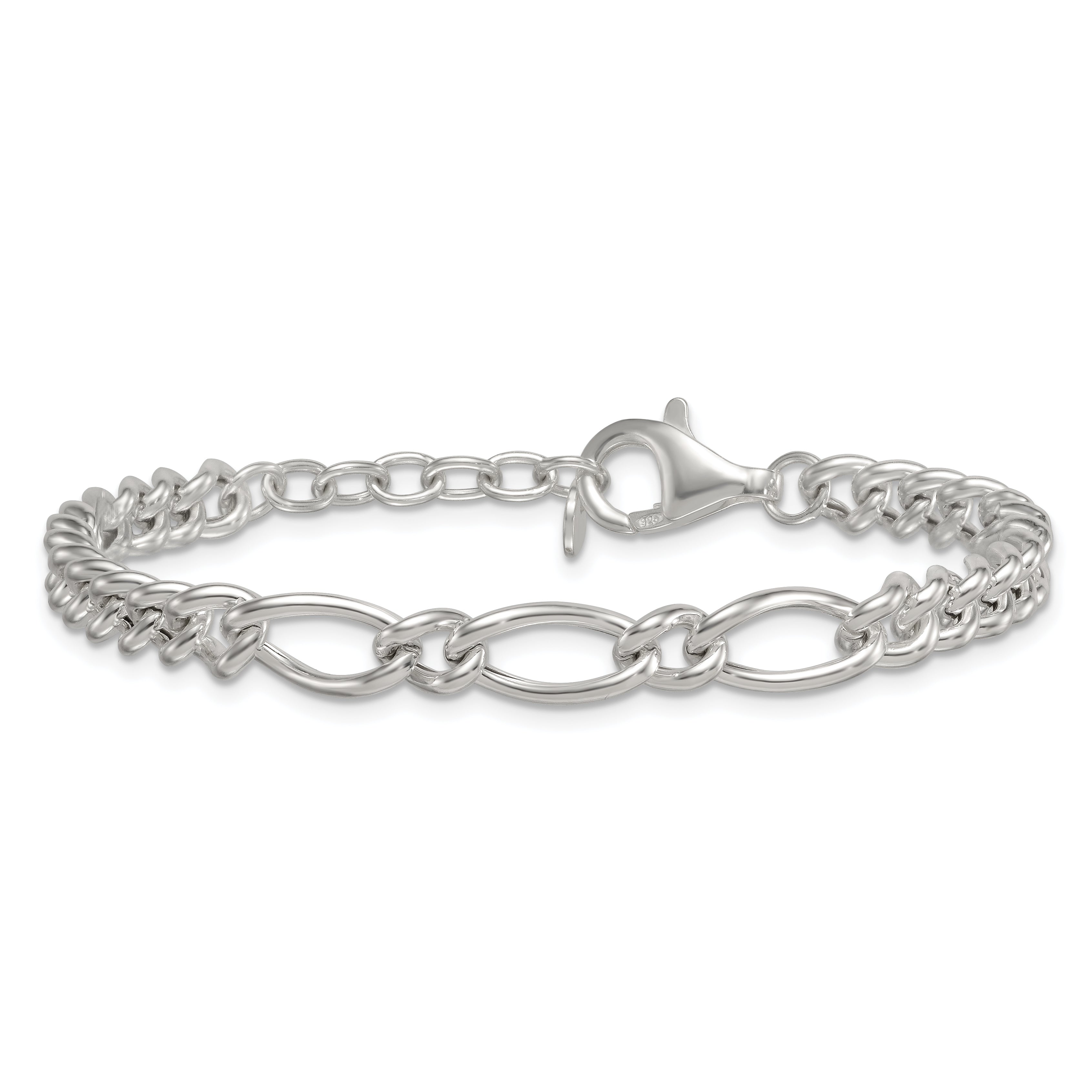 Sterling Silver Polished Mixed Curb Link 6.75 Inch with 1 Inch Extension Bracelet