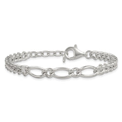 Sterling Silver Polished Mixed Curb Link 6.75 Inch with 1 Inch Extension Bracelet