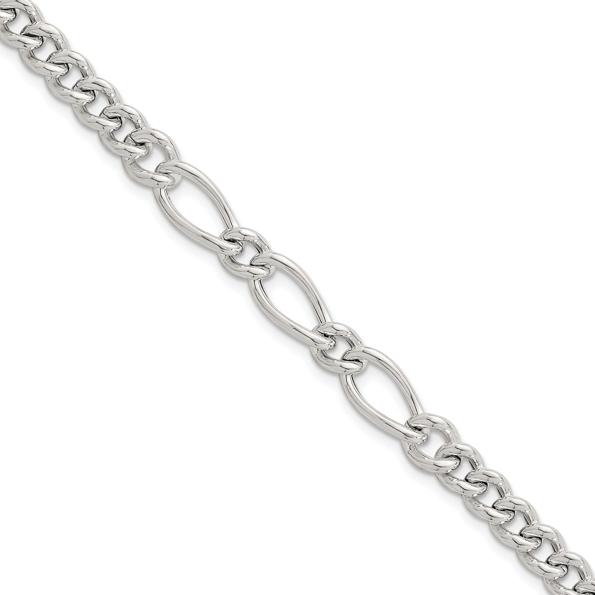 Sterling Silver Polished Mixed Curb Link 6.75 Inch with 1 Inch Extension Bracelet