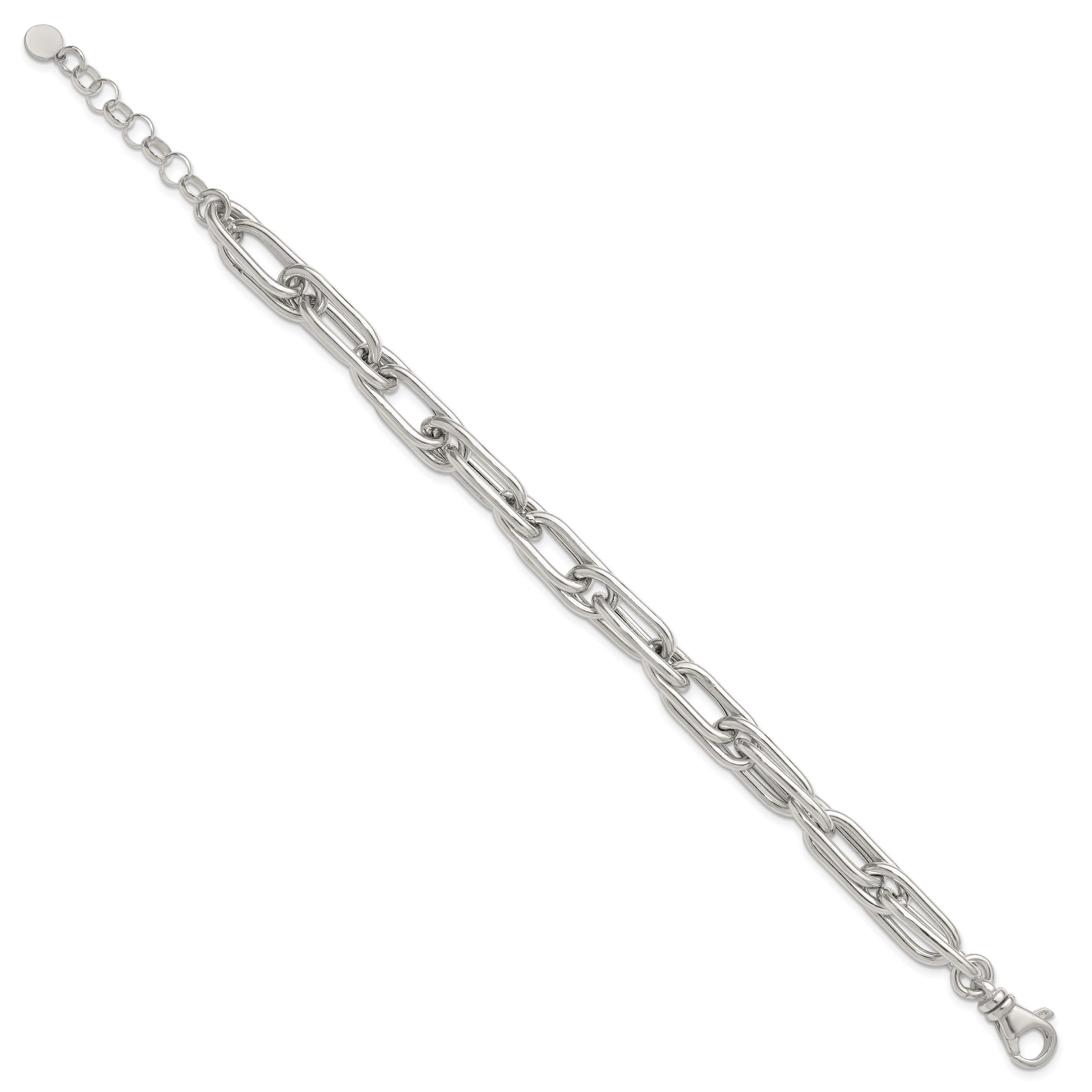 Sterling Silver Polished Oval Double Link 7.5 inch with 1 inch Extender Bracelet Secondary image