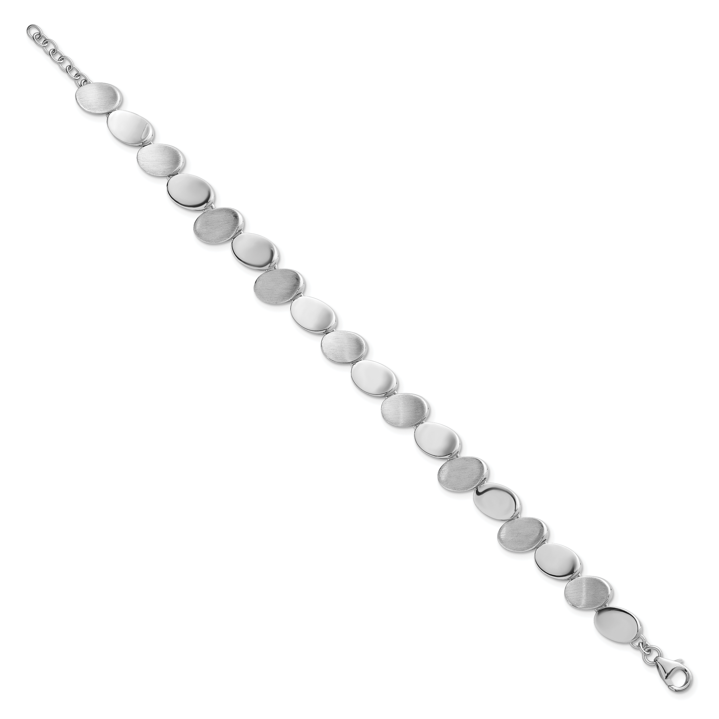 Sterling Silver Rhodium-plated Brushed and Polished Ovals 7.5 inch with 0.5 inch Extension Bracelet Secondary image