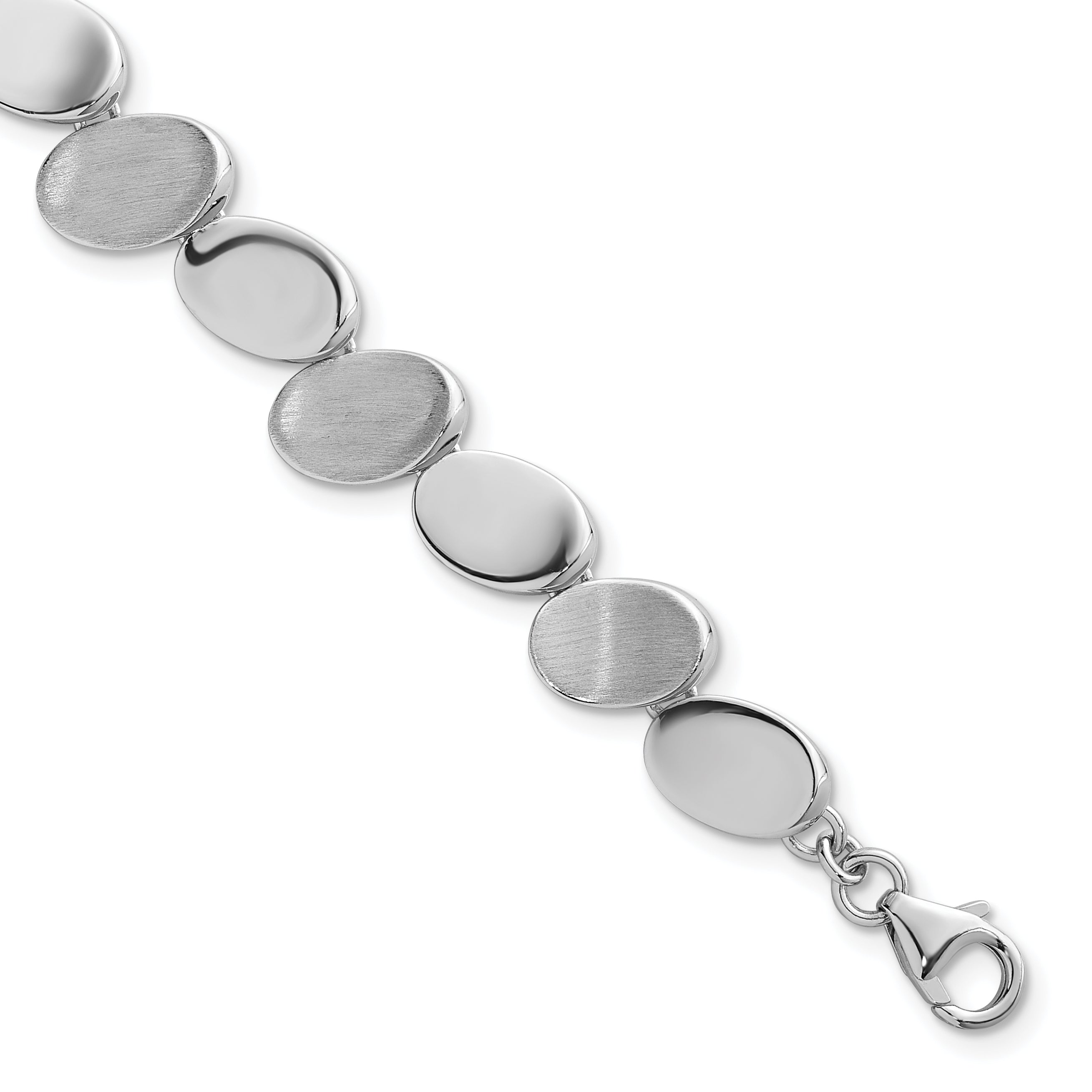 Sterling Silver Rhodium-plated Brushed and Polished Ovals 7.5 inch with 0.5 inch Extension Bracelet Main image