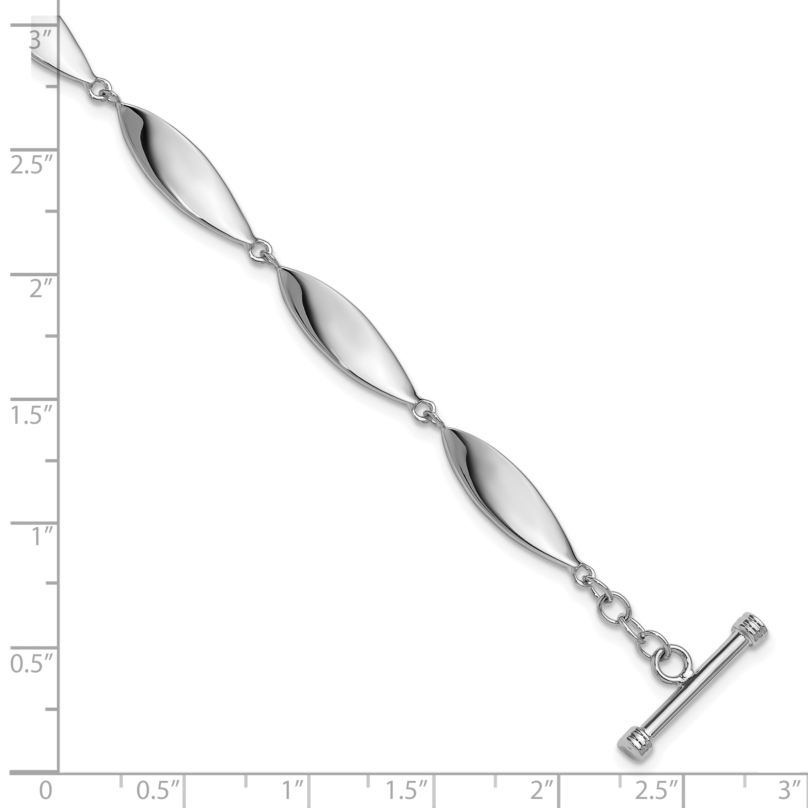Sterling Silver Rhodium-plated Polished Twisted Ovals 7.5 inch Toggle Bracelet