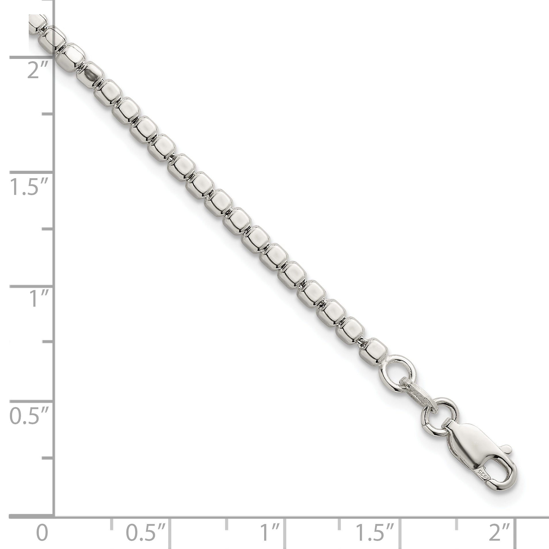 Sterling Silver Polished and Square Beaded 7 Inch with 1 Inch Extension Bracelet