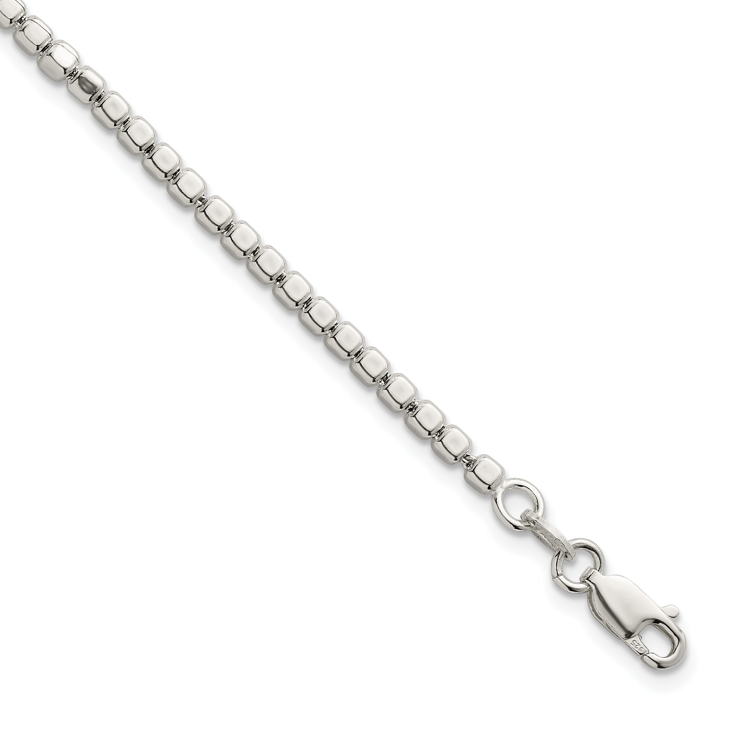 Sterling Silver Polished and Square Beaded 7 Inch with 1 Inch Extension Bracelet Main image