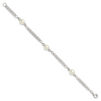 Sterling Silver Polished Double Strand with Glass Pearls 7.5 inch 3-Station Bracelet