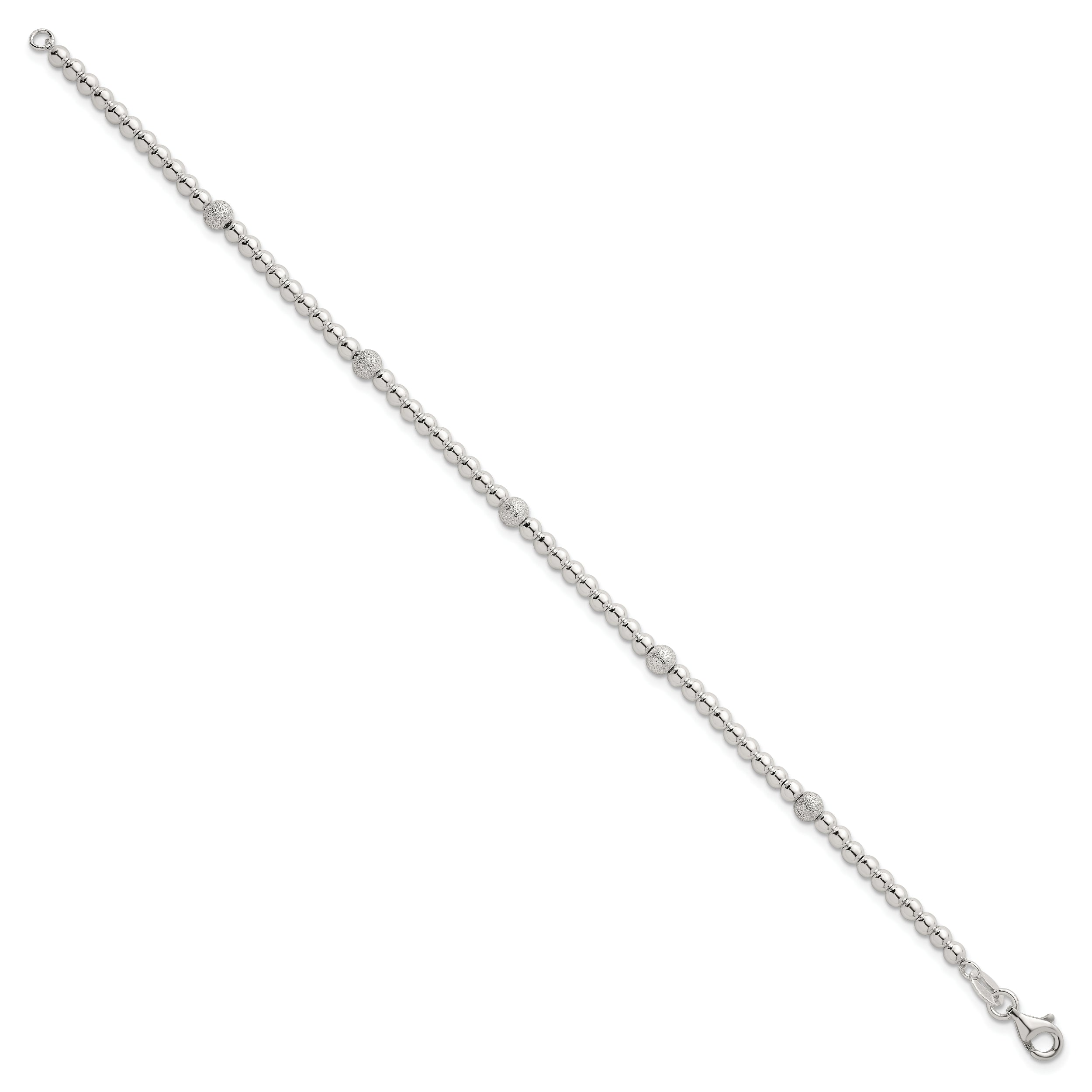 Sterling Silver Polished and Textured Beaded 7.5 inch 5-Station Bracelet
