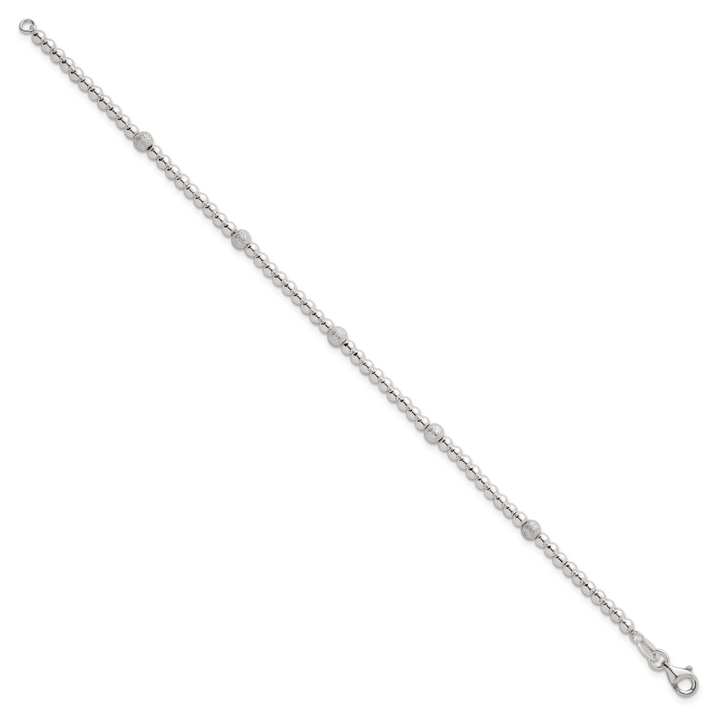 Sterling Silver Polished and Textured Beaded 7.5 inch 5-Station Bracelet