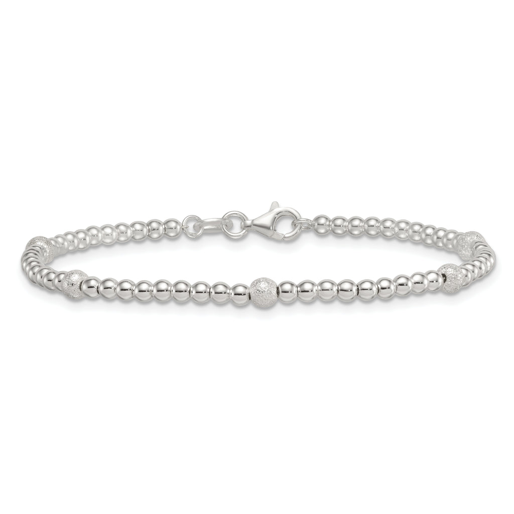 Sterling Silver Polished and Textured Beaded 7.5 inch 5-Station Bracelet