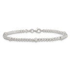 Sterling Silver Polished and Textured Beaded 7.5 inch 5-Station Bracelet