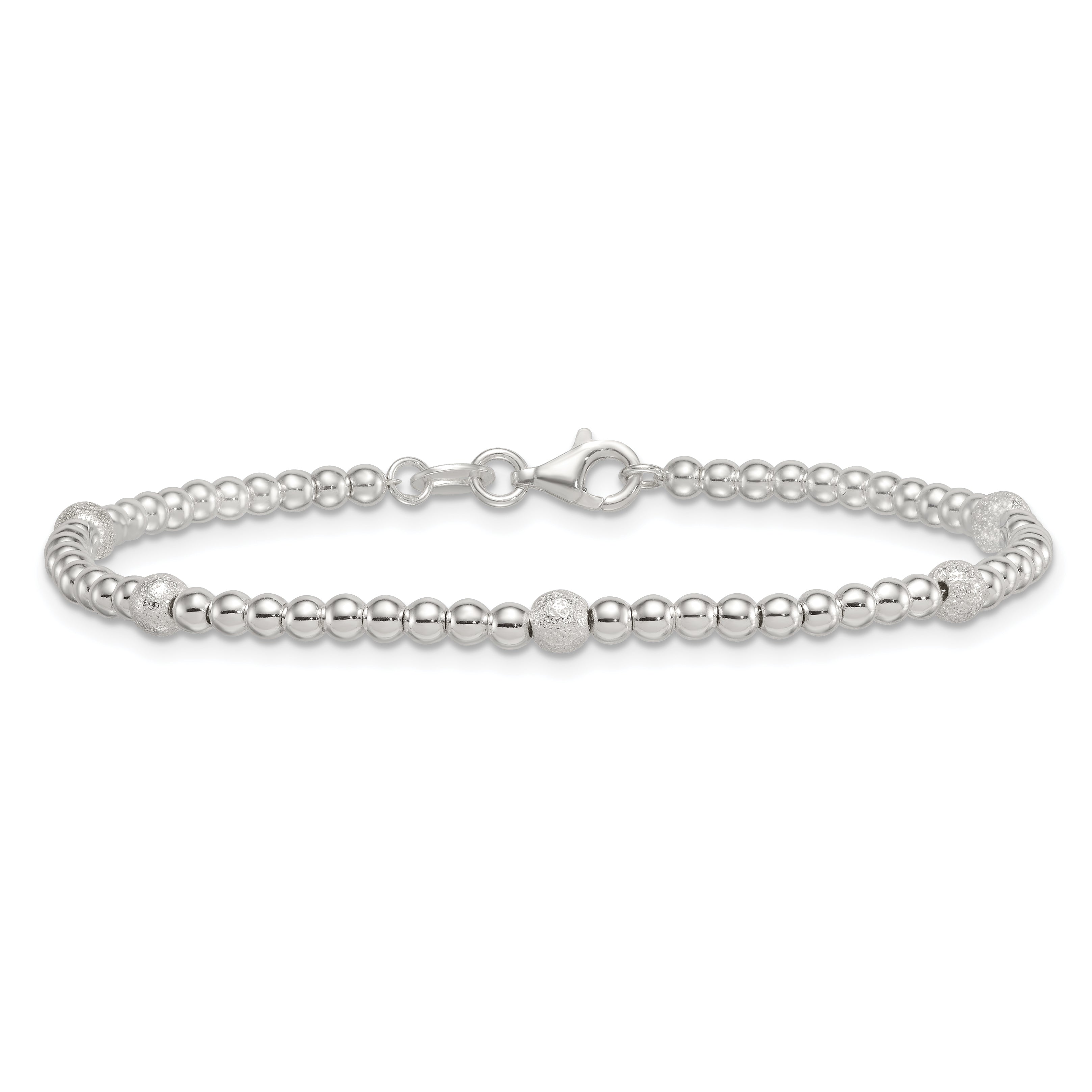 Sterling Silver Polished and Textured Beaded 7.5 inch 5-Station Bracelet