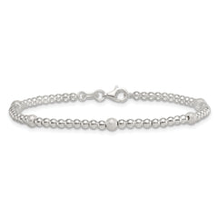 Sterling Silver Polished and Textured Beaded 7.5 inch 5-Station Bracelet