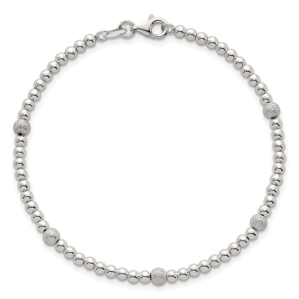 Sterling Silver Polished and Textured Beaded 7.5 inch 5-Station Bracelet