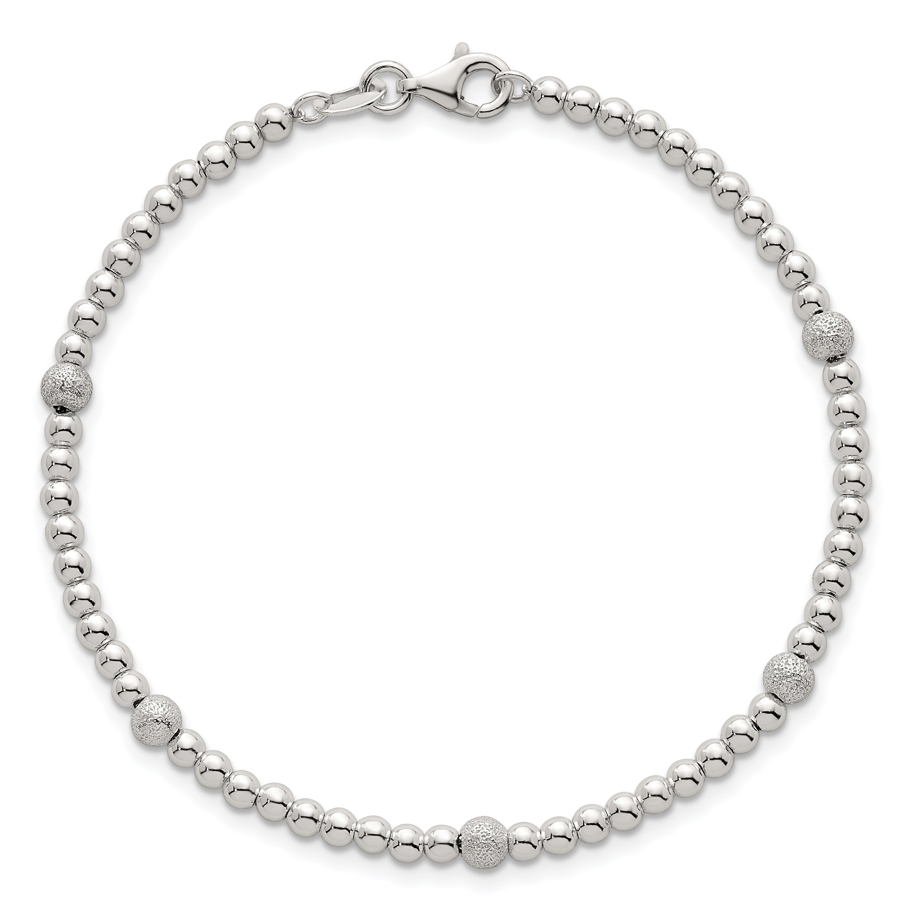 Sterling Silver Polished and Textured Beaded 7.5 inch 5-Station Bracelet
