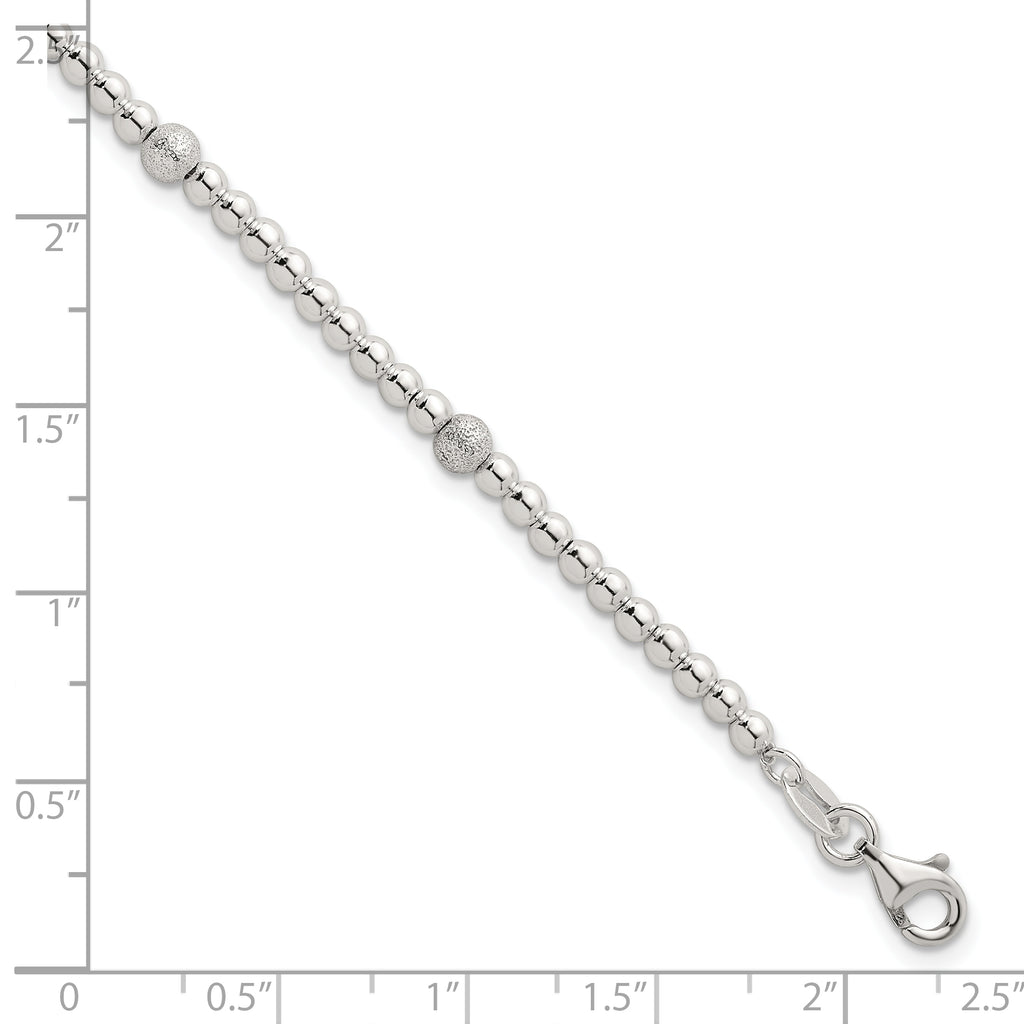 Sterling Silver Polished and Textured Beaded 7.5 inch 5-Station Bracelet