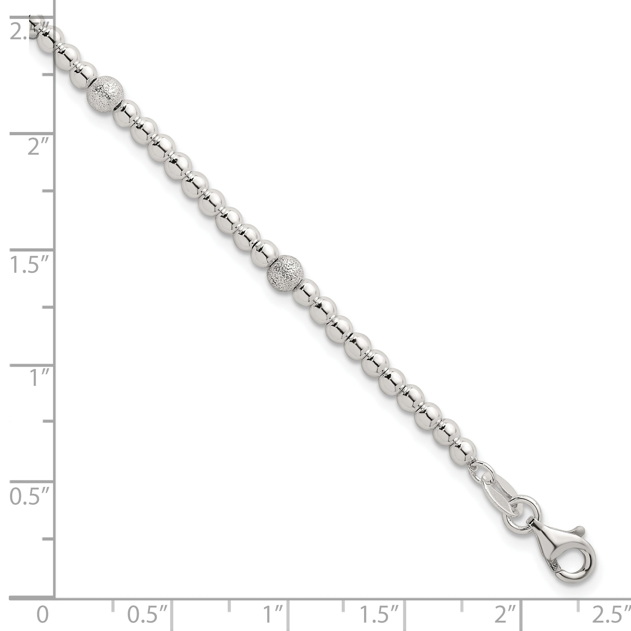 Sterling Silver Polished and Textured Beaded 7.5 inch 5-Station Bracelet