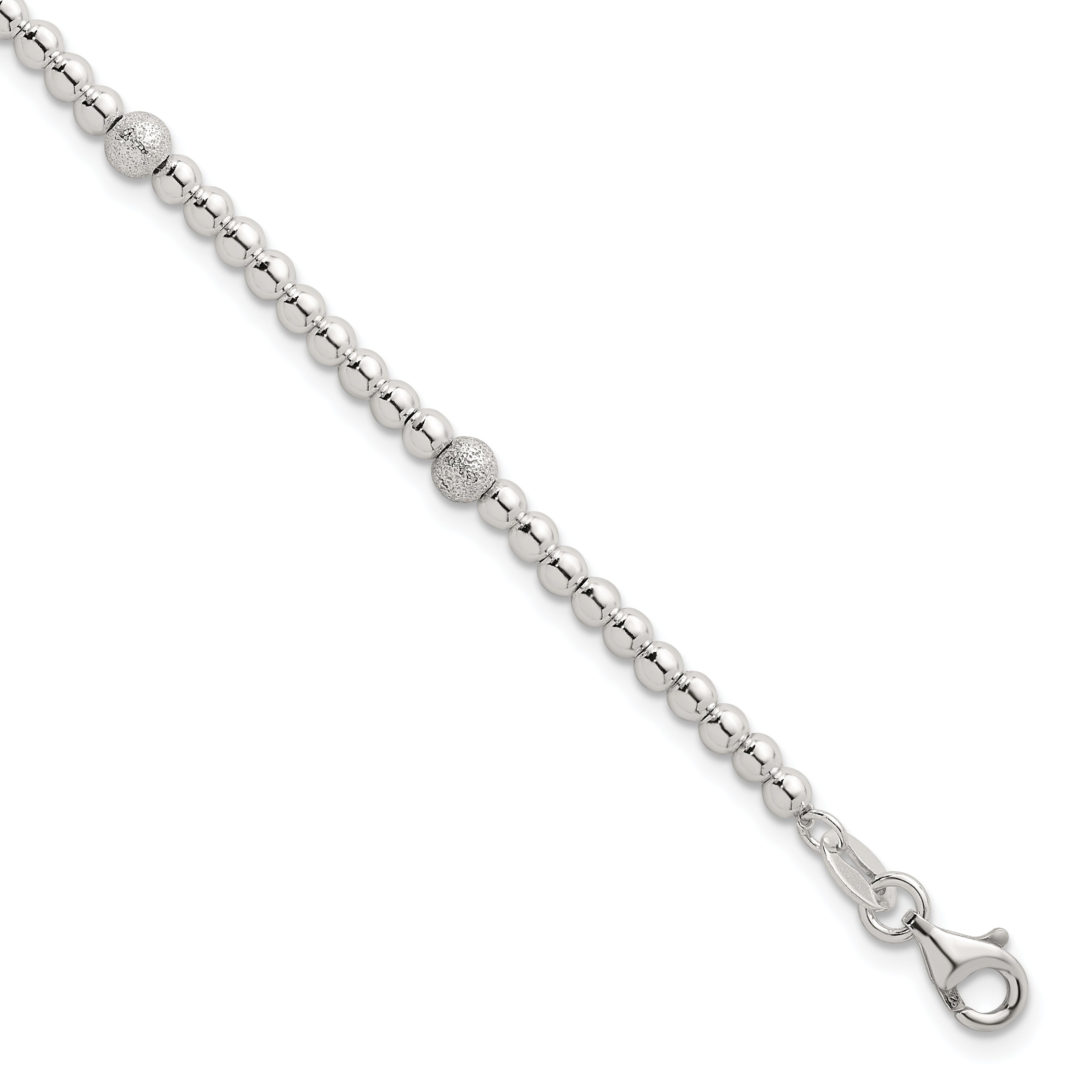 Sterling Silver Polished and Textured Beaded 7.5 inch 5-Station Bracelet Main image