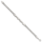Sterling Silver Polished and Beaded 4-Hearts 7.25 Inch Bracelet