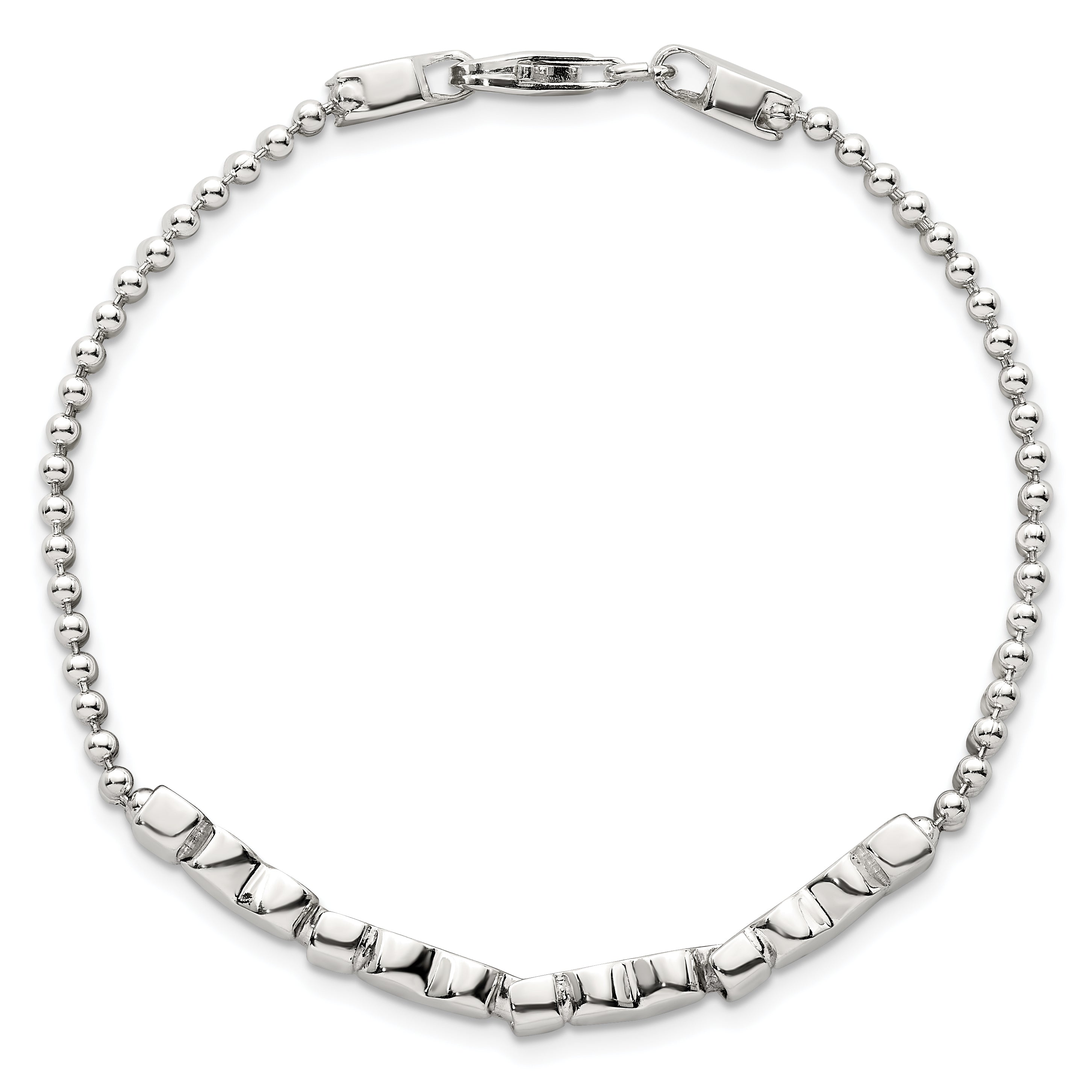 Sterling Silver Polished and Beaded 4-Hearts 7.25 Inch Bracelet
