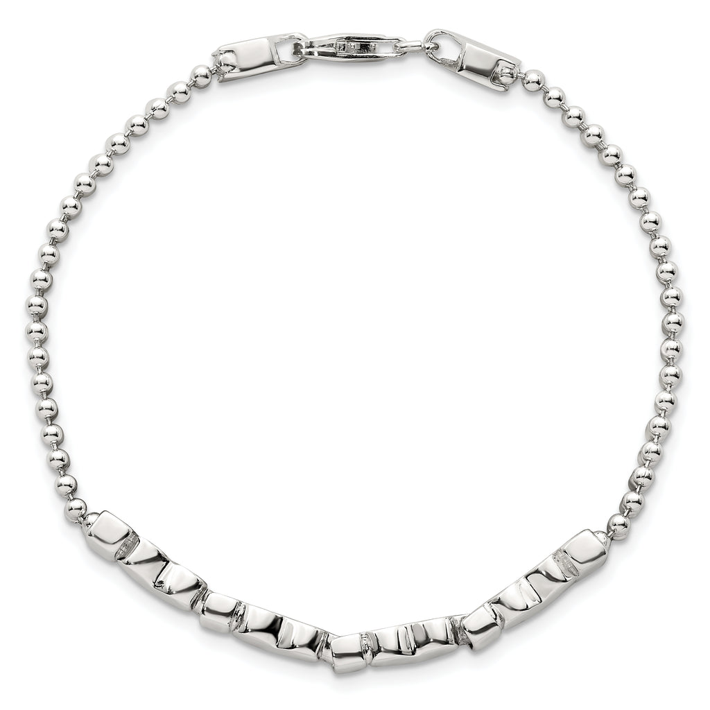 Sterling Silver Polished and Beaded 4-Hearts 7.25 Inch Bracelet