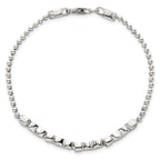 Sterling Silver Polished and Beaded 4-Hearts 7.25 Inch Bracelet