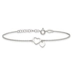 Sterling Silver Polished Double Heart 7 inch with 1 inch Extension Bracelet